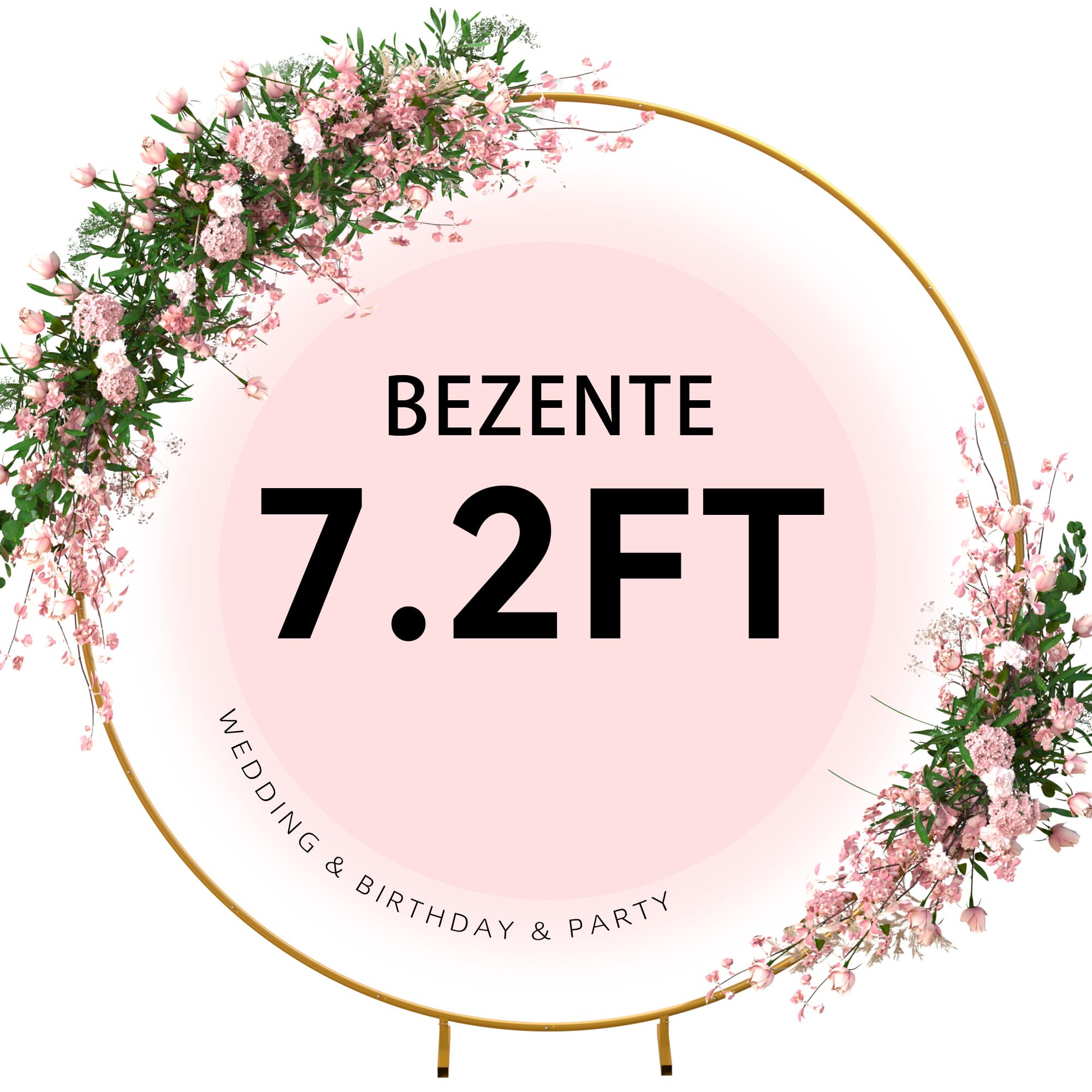Bezente 7.2ft Round Backdrop Stand - Golden Metal Balloon Arch Stand for Weddings, Birthdays & Baby Showers | Sturdy Party Decoration Frame for Photo Backdrops & Event Decor