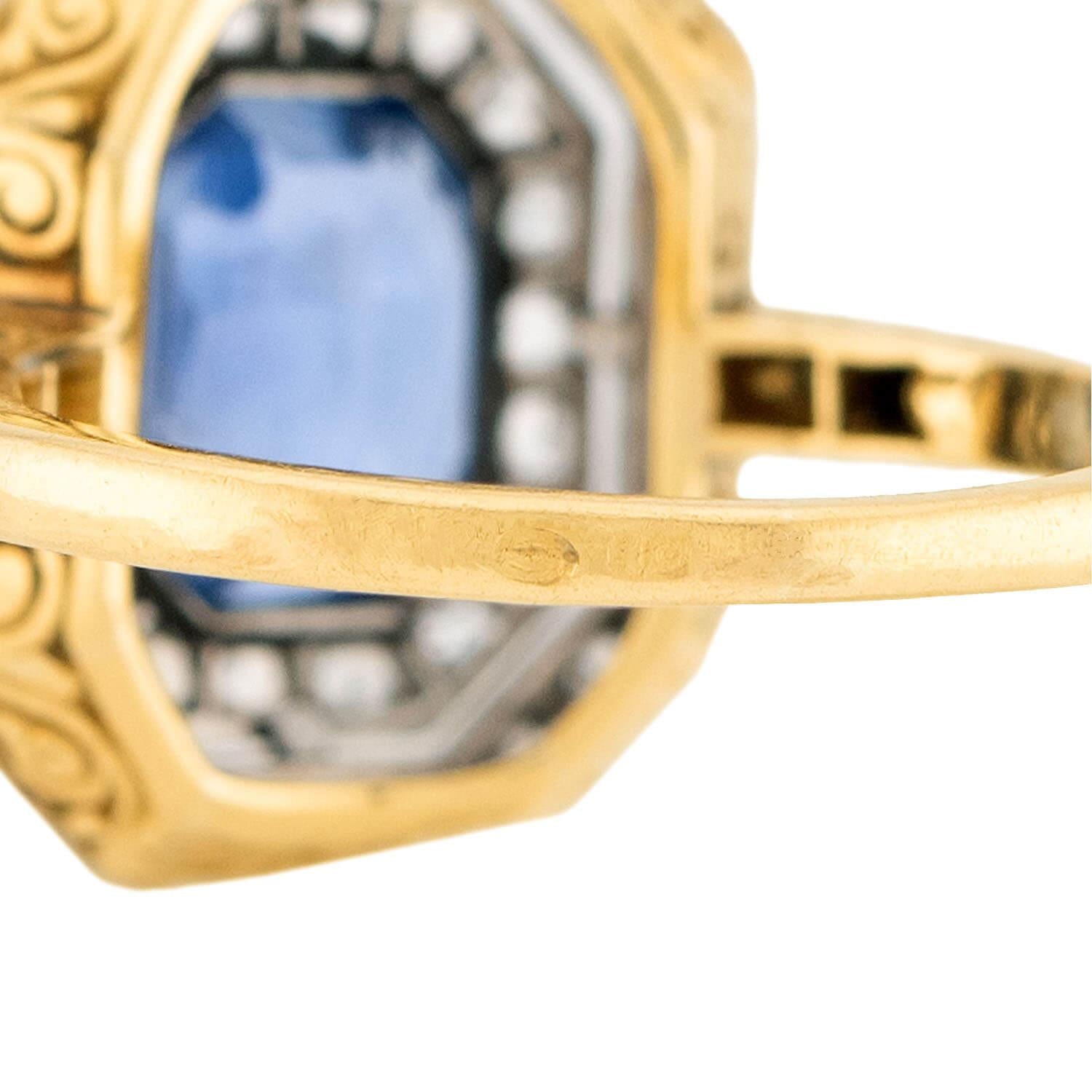 Exquisite Edwardian French 18k Gold & Platinum Sapphire Diamond Ring - Vintage Engagement, Wedding, or Anniversary Jewelry Gift