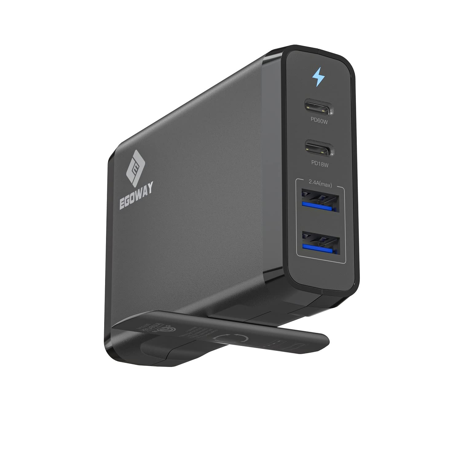 EGOWAY 90W 4-Port USB Wall Charger with 60W & 18W USB-C & 12W USB-A Ports - Fast Charging for MacBook Pro/Air, iPhone 15/14/13, iPad, Samsung Galaxy - Perfect for Home, Office & Travel