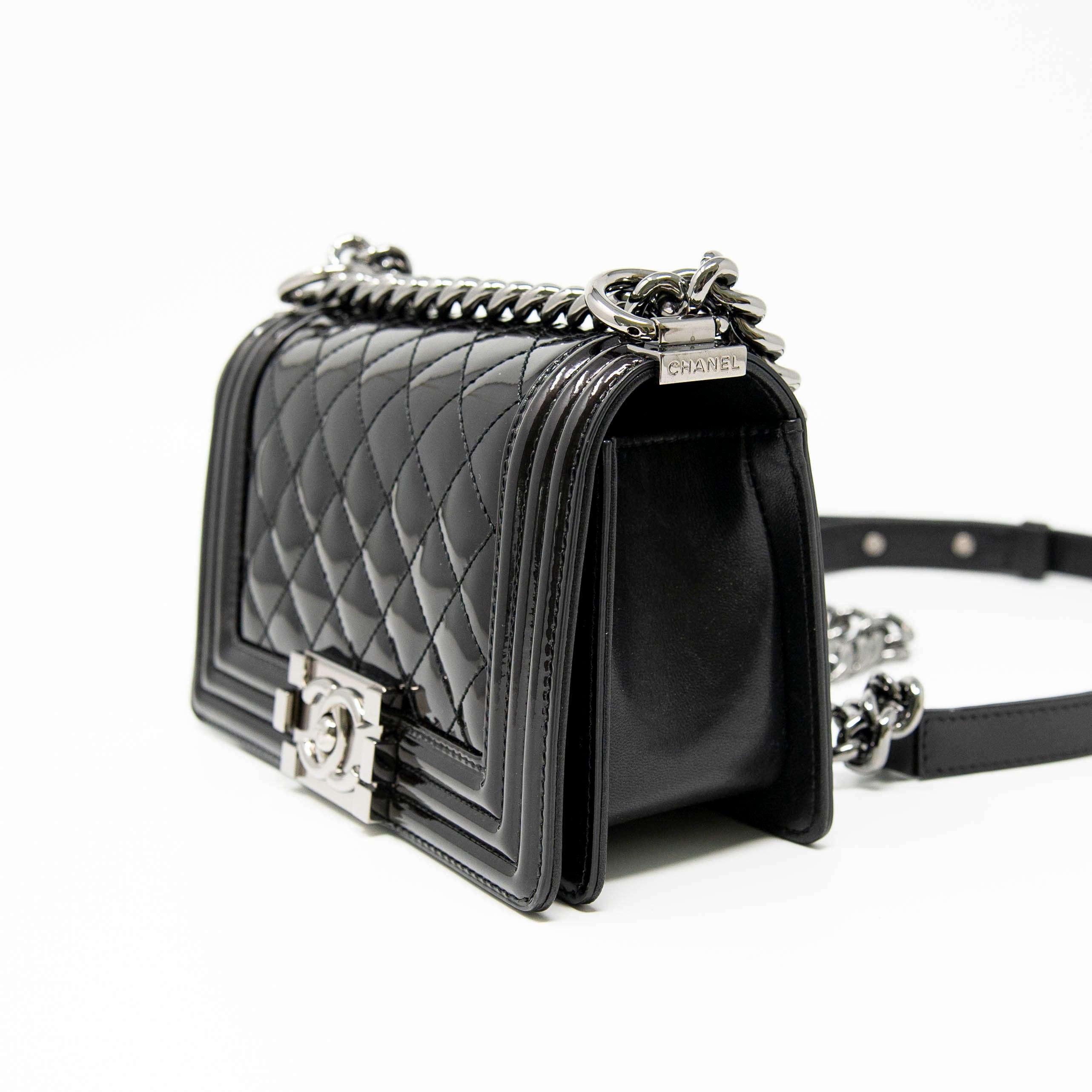 Chanel Black Patent Leather Small Boy Bag - Luxury Crossbody Handbag for Women, Perfect for Parties, Dates & Special Occasions