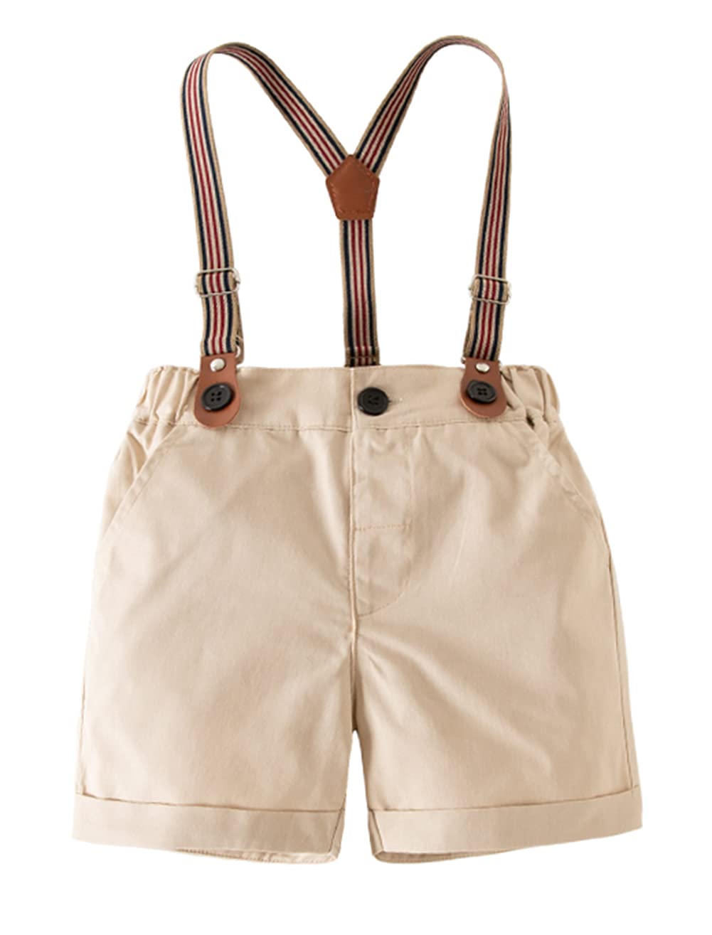 stylesilove Toddler Boys Cotton Chino Shorts with Adjustable Suspenders - Classic Casual & Formal Wear for Weddings, Parties & Special Occasions - Comfortable Playtime Outfits for 2-5 Year Olds