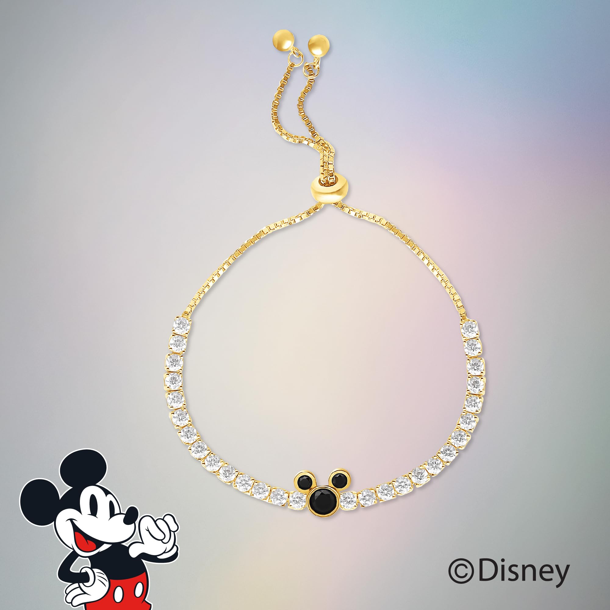 Disney Women's Mickey Mouse Tennis Bracelet - Official Licensed Sterling Silver & Cubic Zirconia Lariat Bracelet for Everyday Wear, Gift Giving & Disney Fans