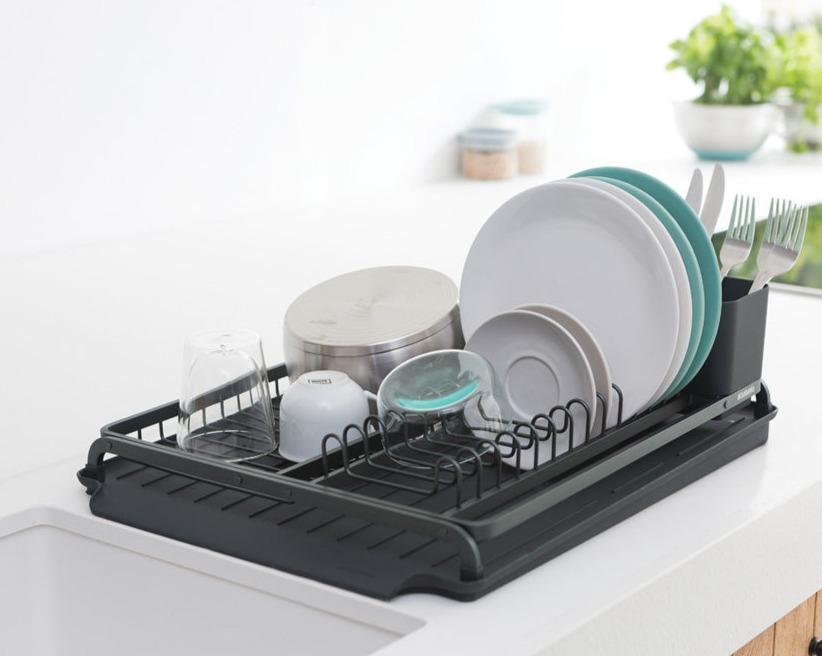 Stainless Steel Dish Drying Rack - Large Capacity Kitchen Organizer with Drain Board, Dark Grey | Perfect for Countertop Space Saving & Dishware Storage