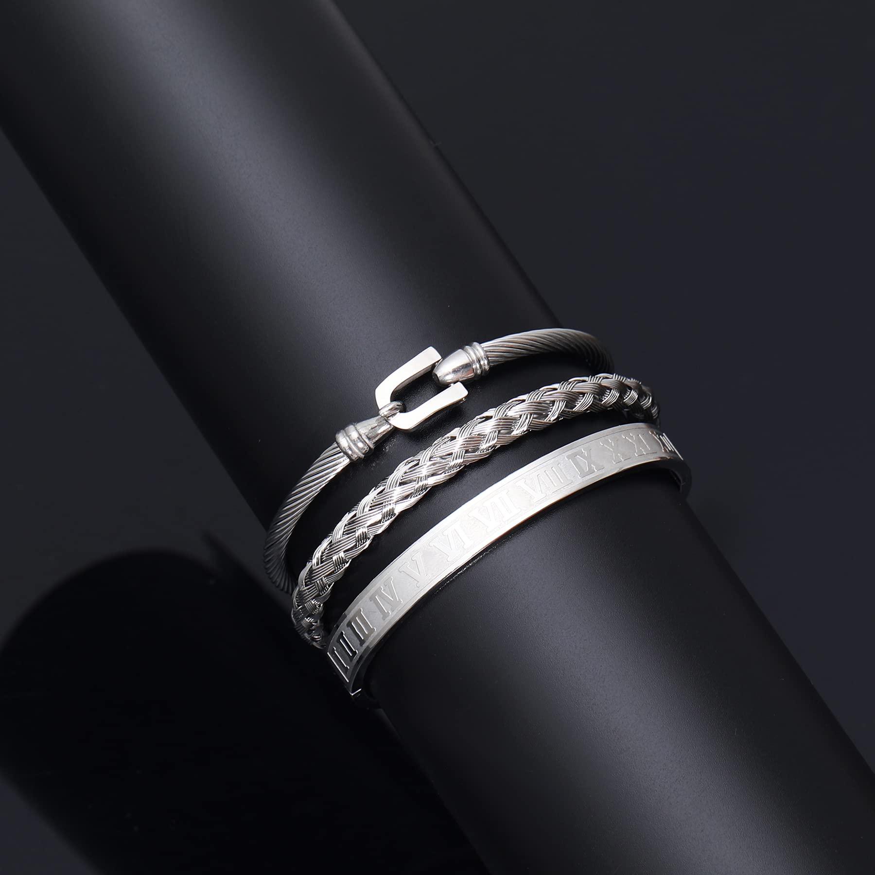 WFYOU 3PCS Stainless Steel Imperial Crown Bracelets for Men - Gold Roman Numeral Bangle, Adjustable Cuff Bracelet - Luxury Jewelry Gifts for Him - Perfect for Weddings, Parties & Formal Events