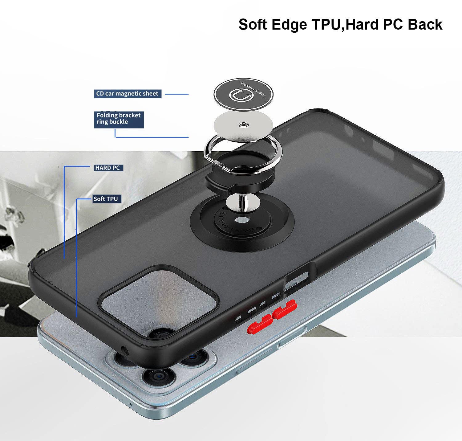 QUIETIP Shockproof Magnetic Phone Case for Honor X8 - TPU + PC Bumper Cover with 2 Pack Tempered Glass Screen Protector (Black) | Car Mount Compatible & Drop Protection for Daily Use & Travel
