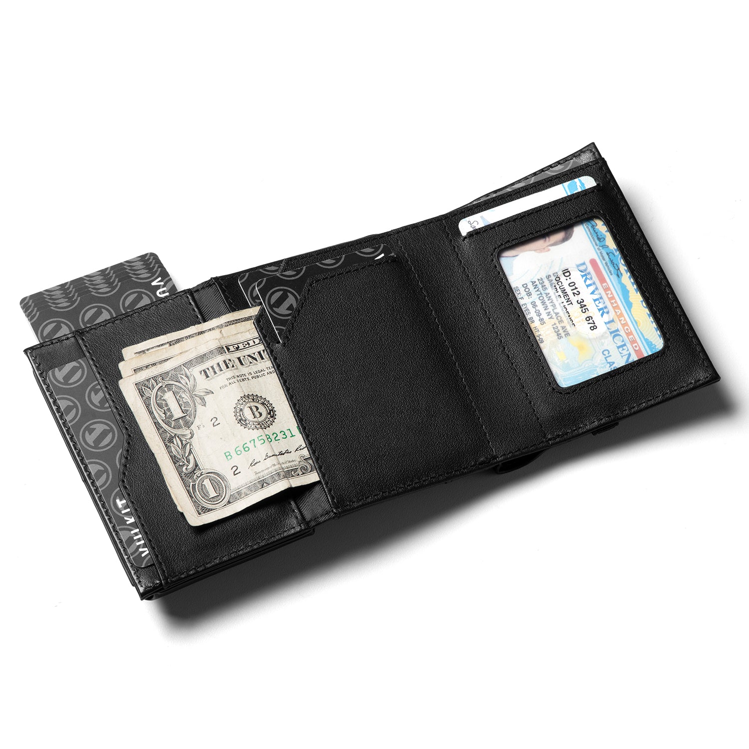 VC311P Genuine Leather RFID Blocking Wallet with ID Window & Money Pocket - Removable AirTag Holder for iPhone (AirTag Not Included) - Perfect for Travel, Business & Everyday Use