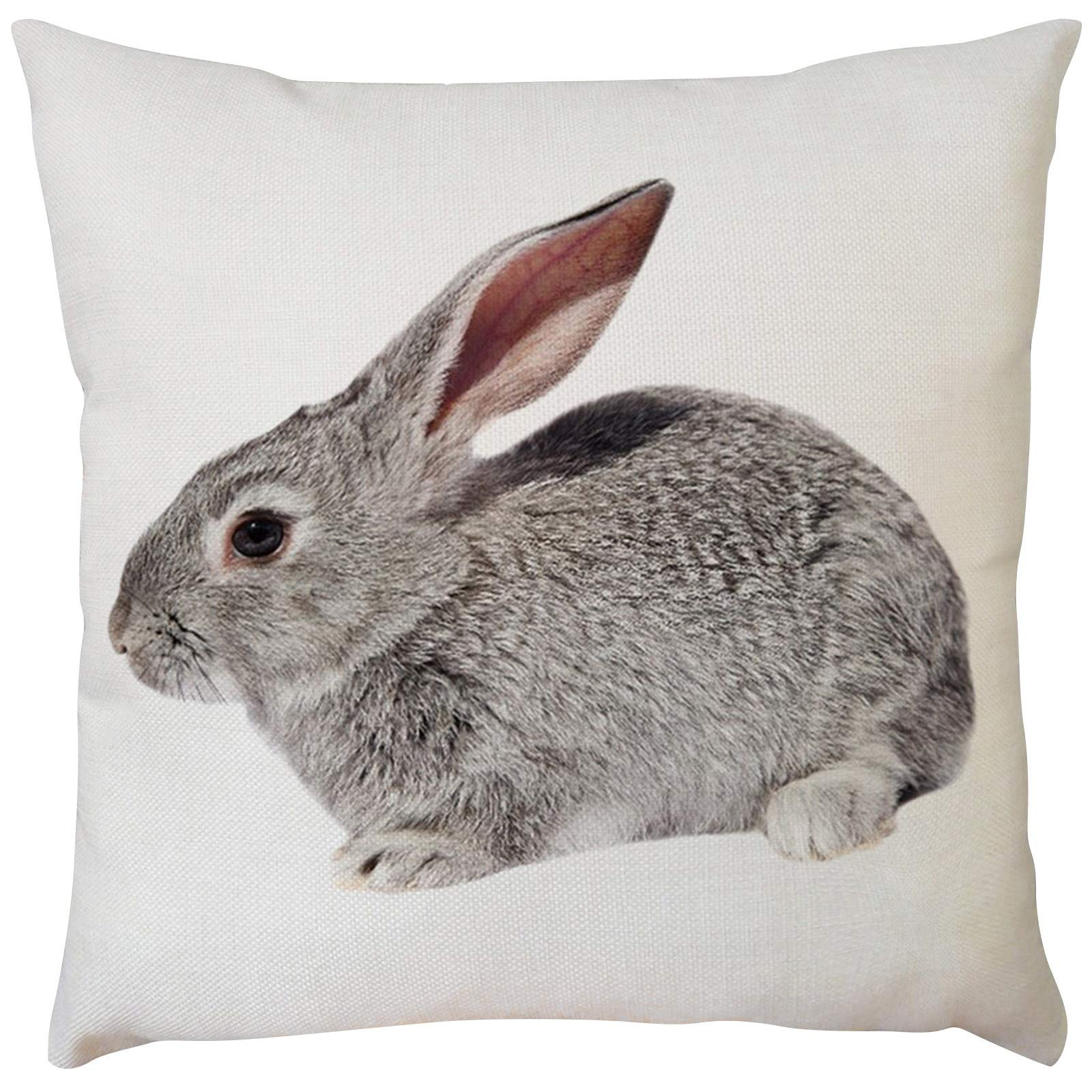 Easter Bunny Throw Pillow Covers - 4 Pack King Size Brown Cotton Cushion Cases with Cute Rabbit Print, Waterproof Pillow Protectors for Sofa, Bed, Home Decor