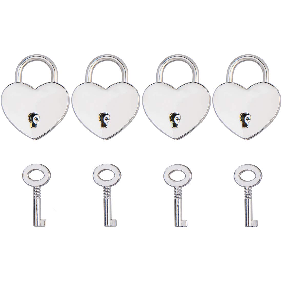 4PCS Alloy Heart-Shaped Padlock with Keys - Secure Jewelry Box, Storage Box, Diary & Luggage - Romantic Gift for Valentine's Day, Anniversary & Travel (Silver)