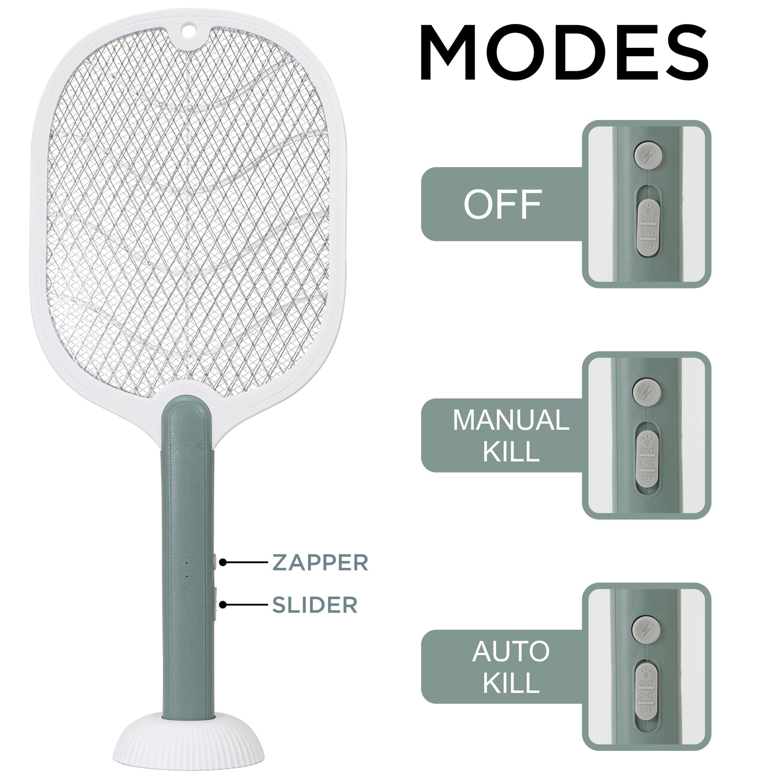Weird Wolf 2 in 1 UV Light Electric Fly Swatter & Mosquito Zapper with Stand - USB Rechargeable Lithium Battery - Indoor/Outdoor Bug Killer for Home, Patio, Camping (White, 6 Month Warranty)