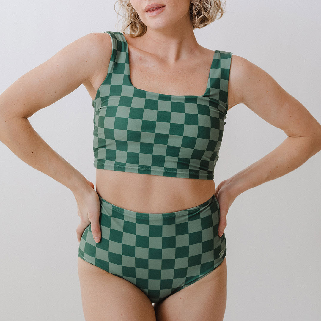 Stylish Green Check High Waisted Bottoms for Women - Trendy Casual Pants for Everyday Wear & Office Outfits