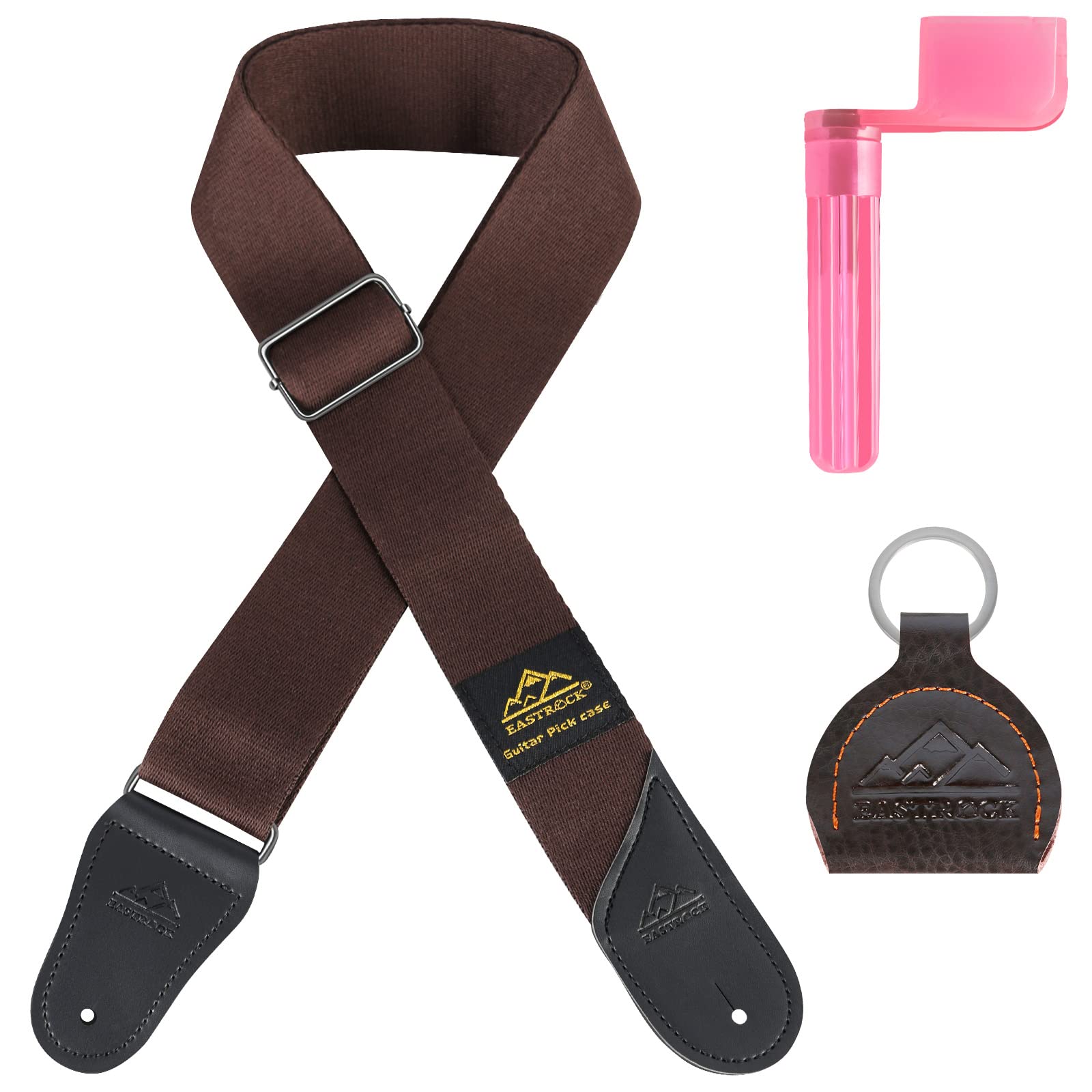 Premium Adjustable Guitar Strap for Bass, Electric & Acoustic Guitar - Comfortable Padded Shoulder Strap with Pick Bag & String Winder - Ideal for Live Performances, Studio Recording & Practice Sessions (Pink)