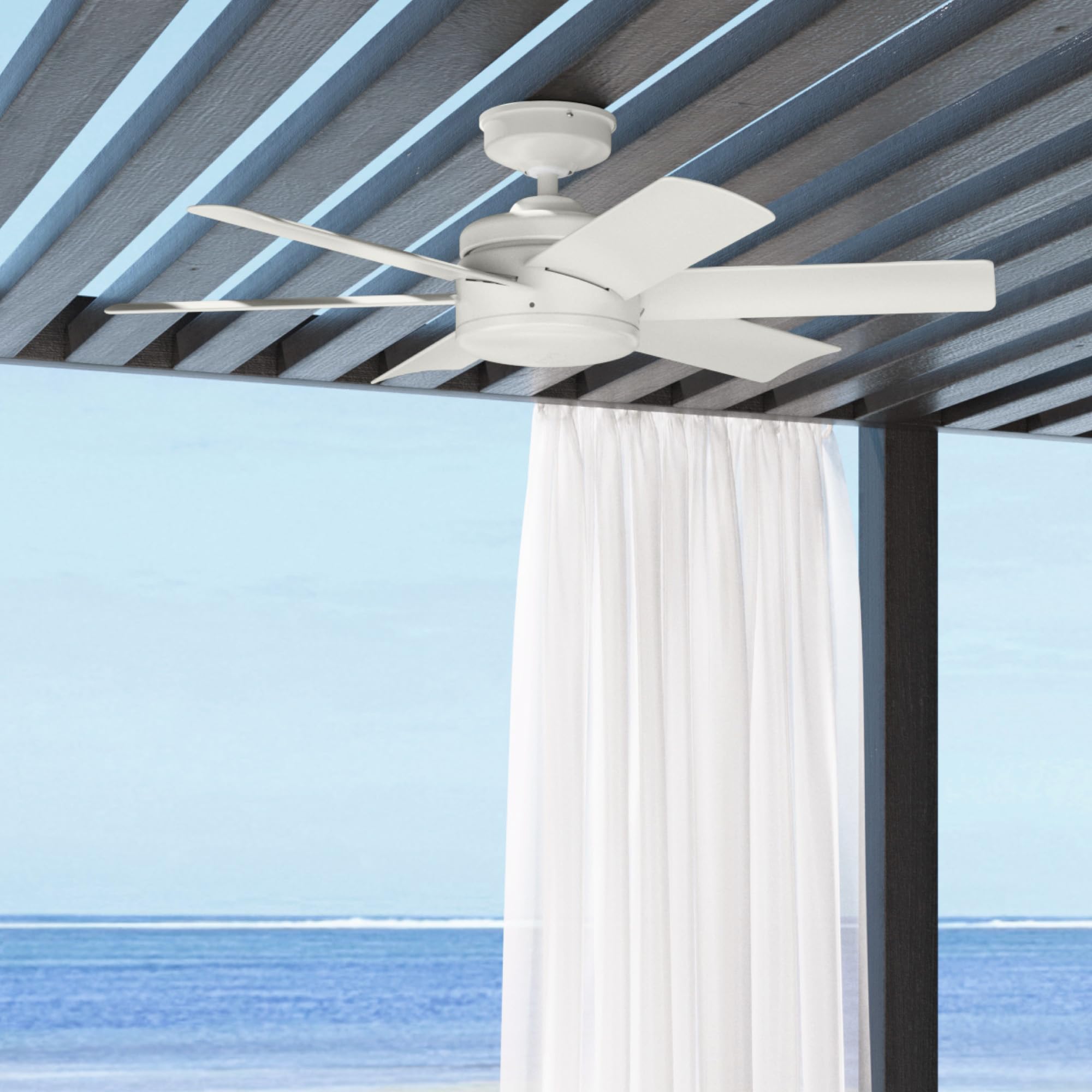 Hunter Fan 44 Inch Casual Fresh White Indoor/Outdoor Ceiling Fan with 6 Blades - Energy Efficient Cooling for Patio, Bedroom, Living Room, Office, Basement & Kitchen - Perfect for Home, Commercial & Outdoor Spaces (Renewed)