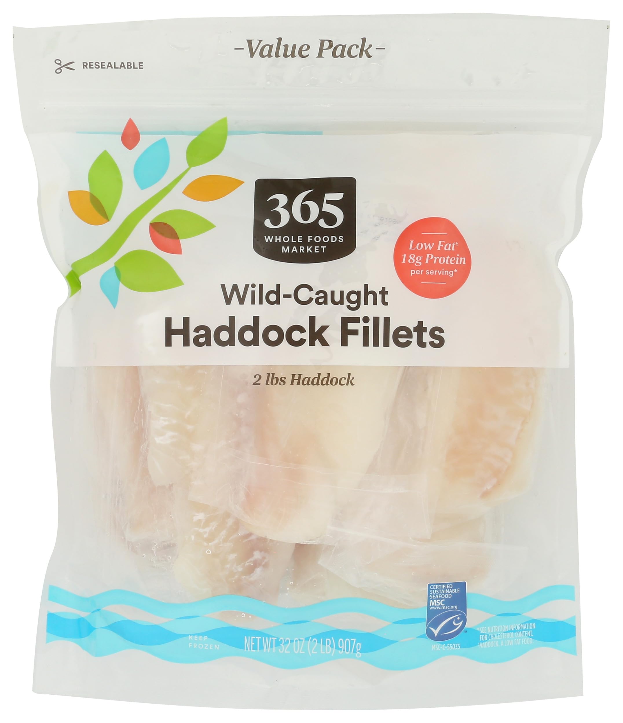 365 by Whole Foods Market, Wild-Caught MSC Certified Haddock Fillet Value Pack - 32oz Frozen Fish Fillet for Grilling, Baking & Healthy Family Meals
