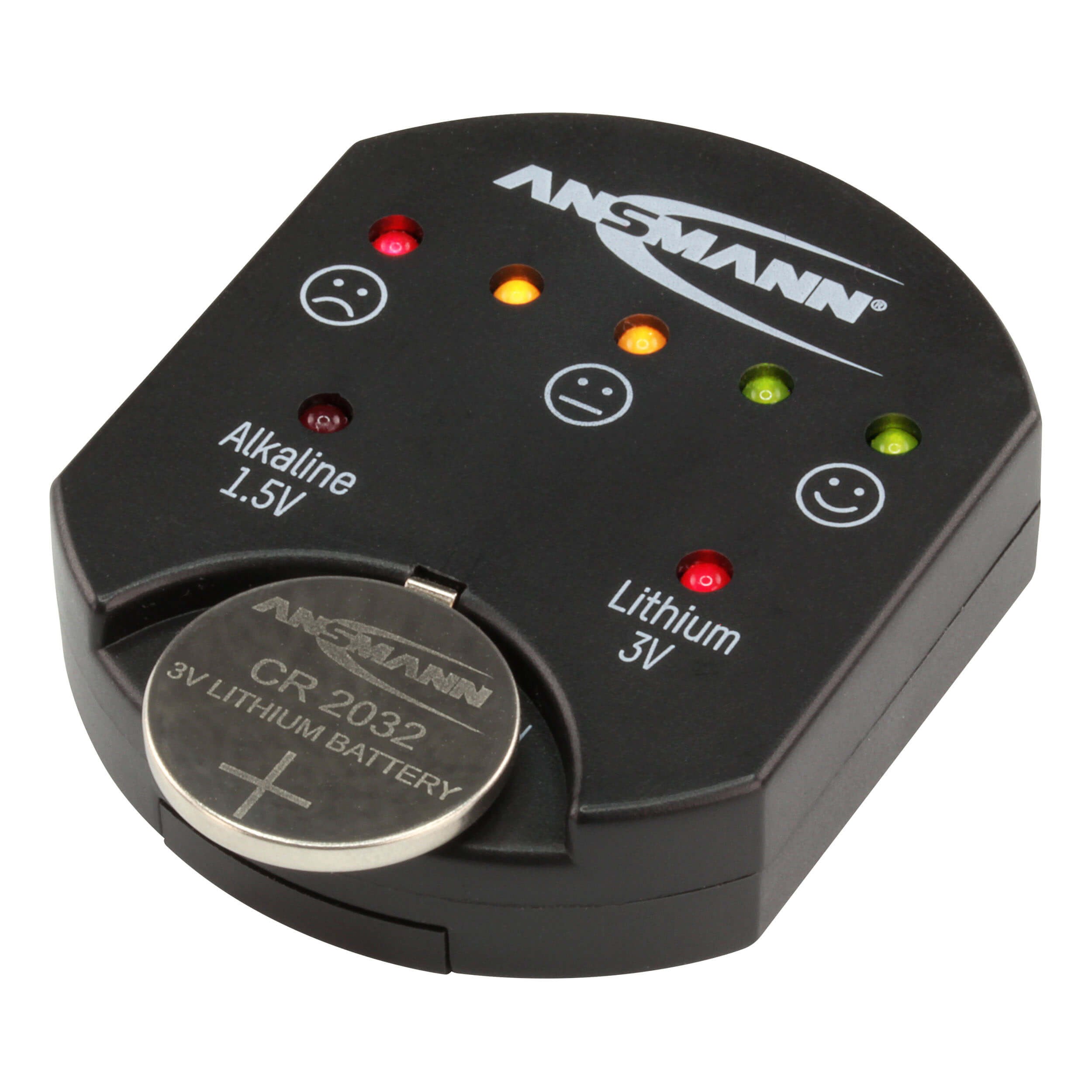 ANSMANN 1.5V & 3V Button Cell Battery Tester - Alkaline & Lithium Capacity Checker for CR2025, CR2032, LR41, LR44 - Perfect for Home, Office & Electronics Maintenance