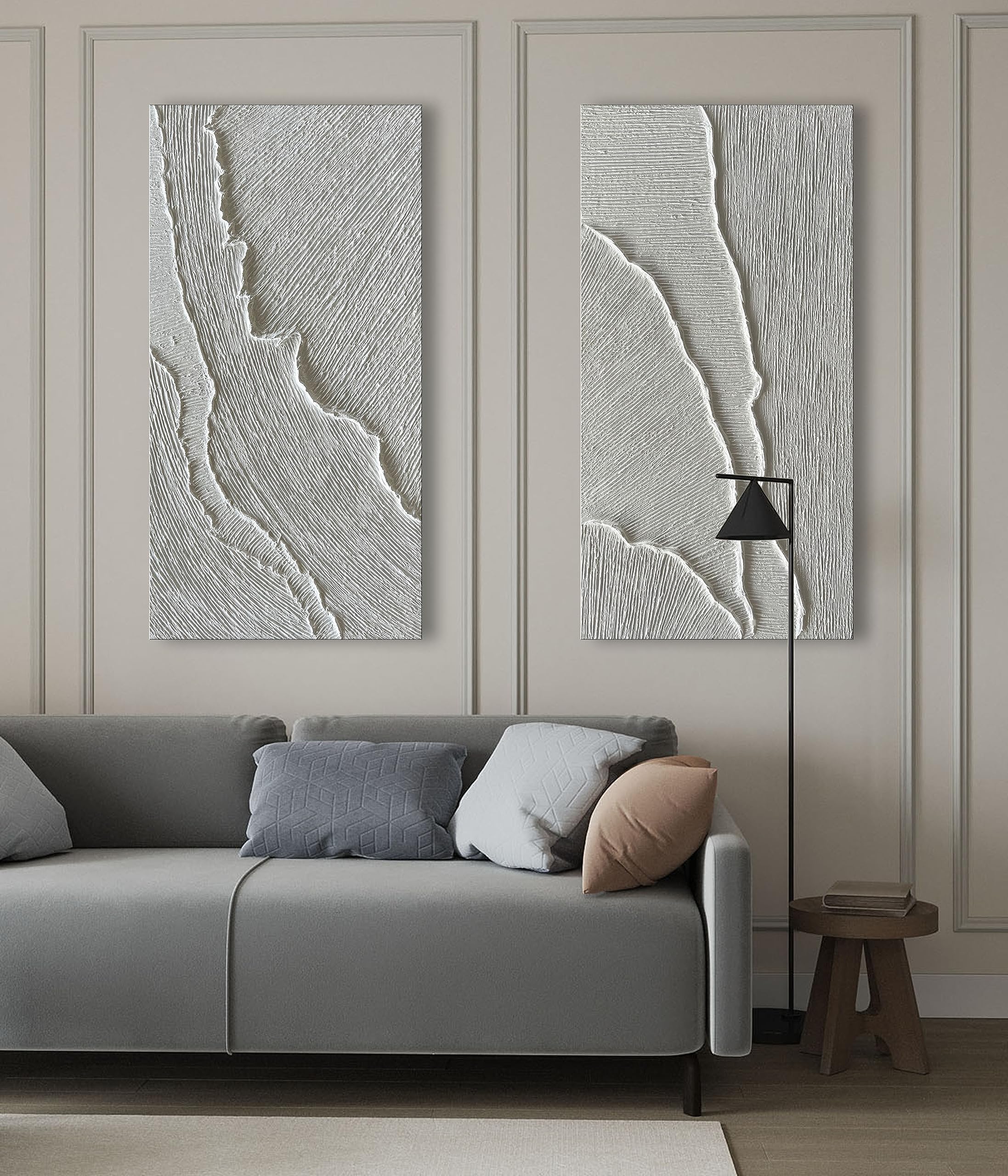 NANKAI Hand-Painted Abstract Oil Painting - Black & White Beach Waves Landscape Wall Art (24x48 Inch) | Perfect for Living Room, Bedroom & Office Decor | Modern Coastal Home Decor & Gift Idea