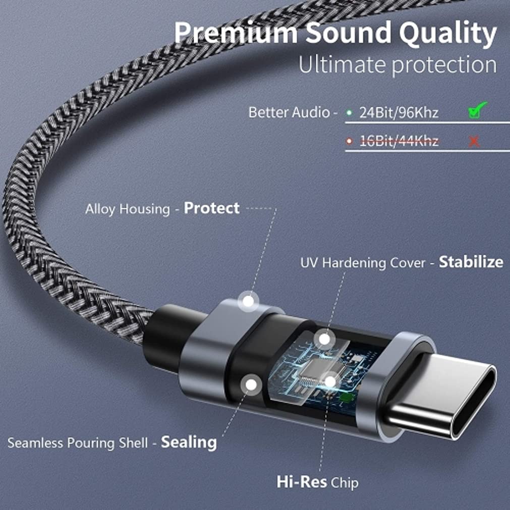 Premium USB-C to 3.5mm Aux Audio Cable for Samsung Galaxy A73 5G/A53 5G/A33 5G/A13 5G/A03s - Car Stereo Adapter, Headphone Jack Connector - Perfect for Music, Gaming & Hands-Free Calling in Car, Home & Office