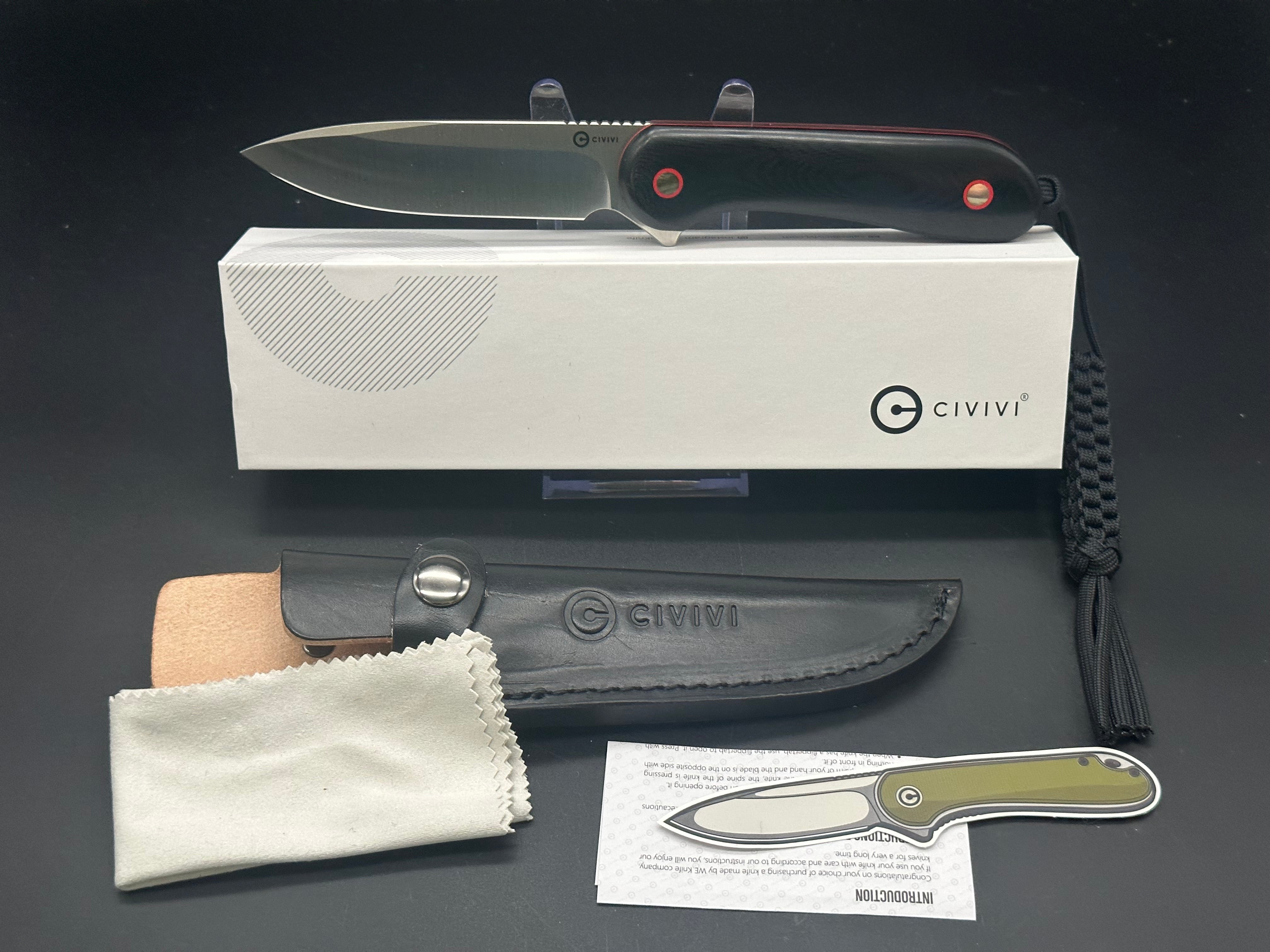 CIVIVI Elementum Fixed Blade Knife - Black G10 Handle with Red Accents - Outdoor Camping, Hunting & Survival EDC Tool