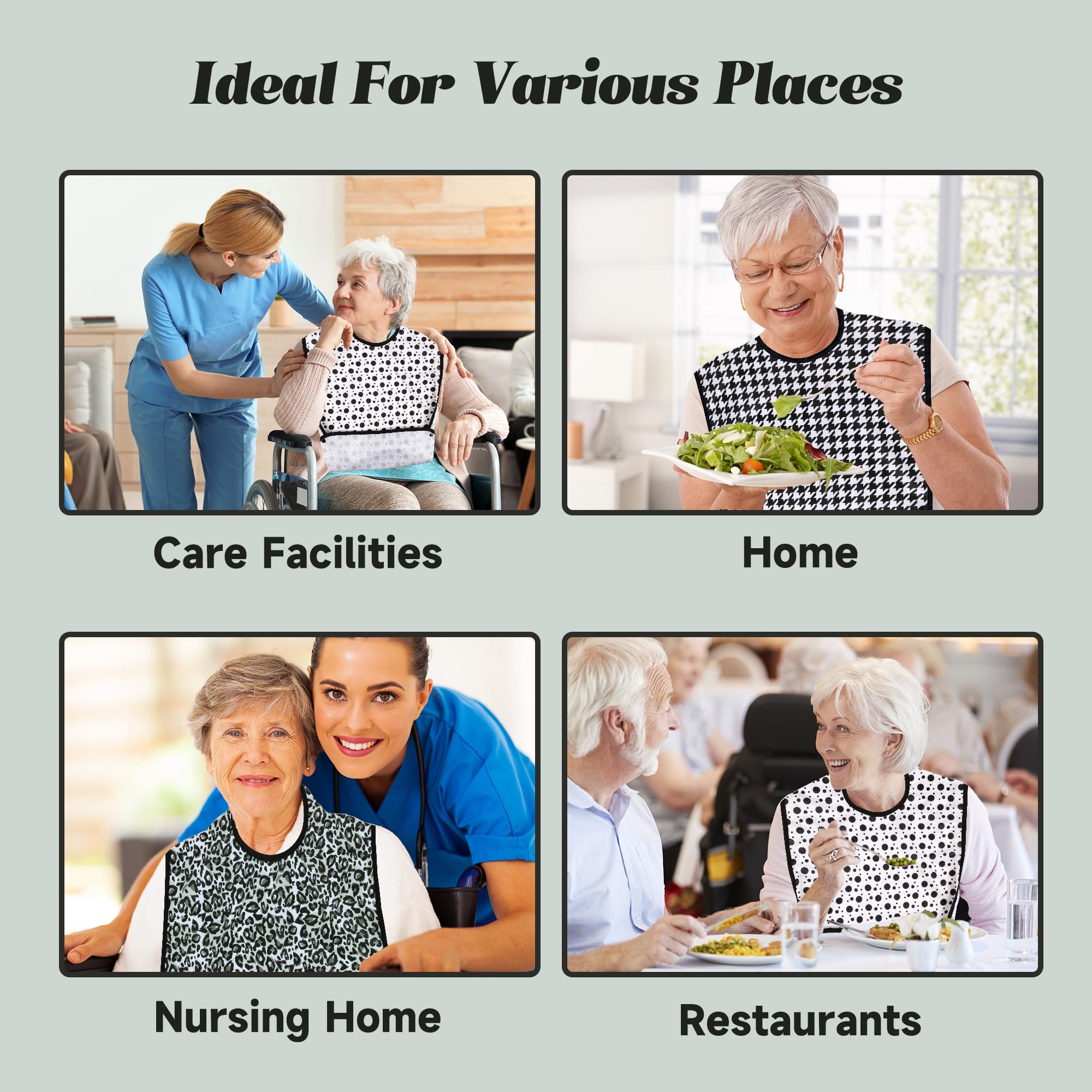 **3 Pack Washable Adult Bibs with Crumb Catcher - Reusable Waterproof Feeding Bib for Seniors & Adults - Perfect for Mealtime, Dining Out & Home Care**