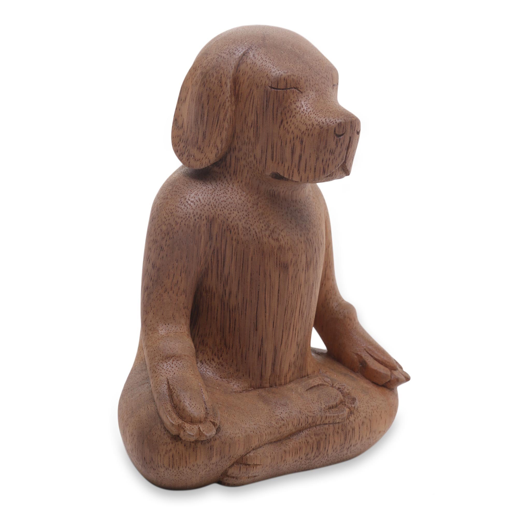 Handmade Beagle Wood Sculpture - Unique Yoga Dog Statue for Home Decor, Meditation & Yoga Room | NOVICA