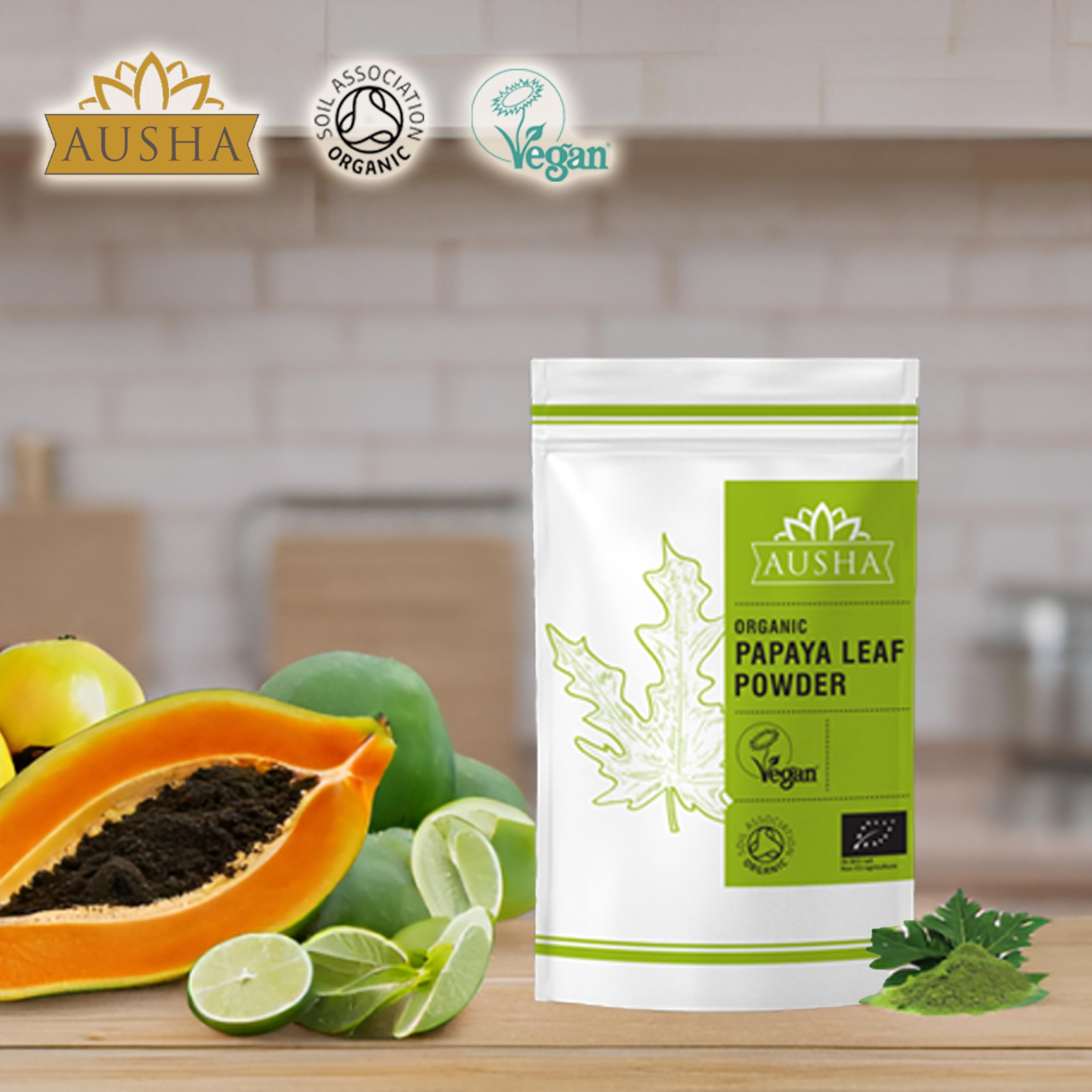 Organic Papaya Leaf Powder 100g - USDA & Soil Association Certified | Natural Digestive Support & Skin Care Supplement for Smoothies & Herbal Teas