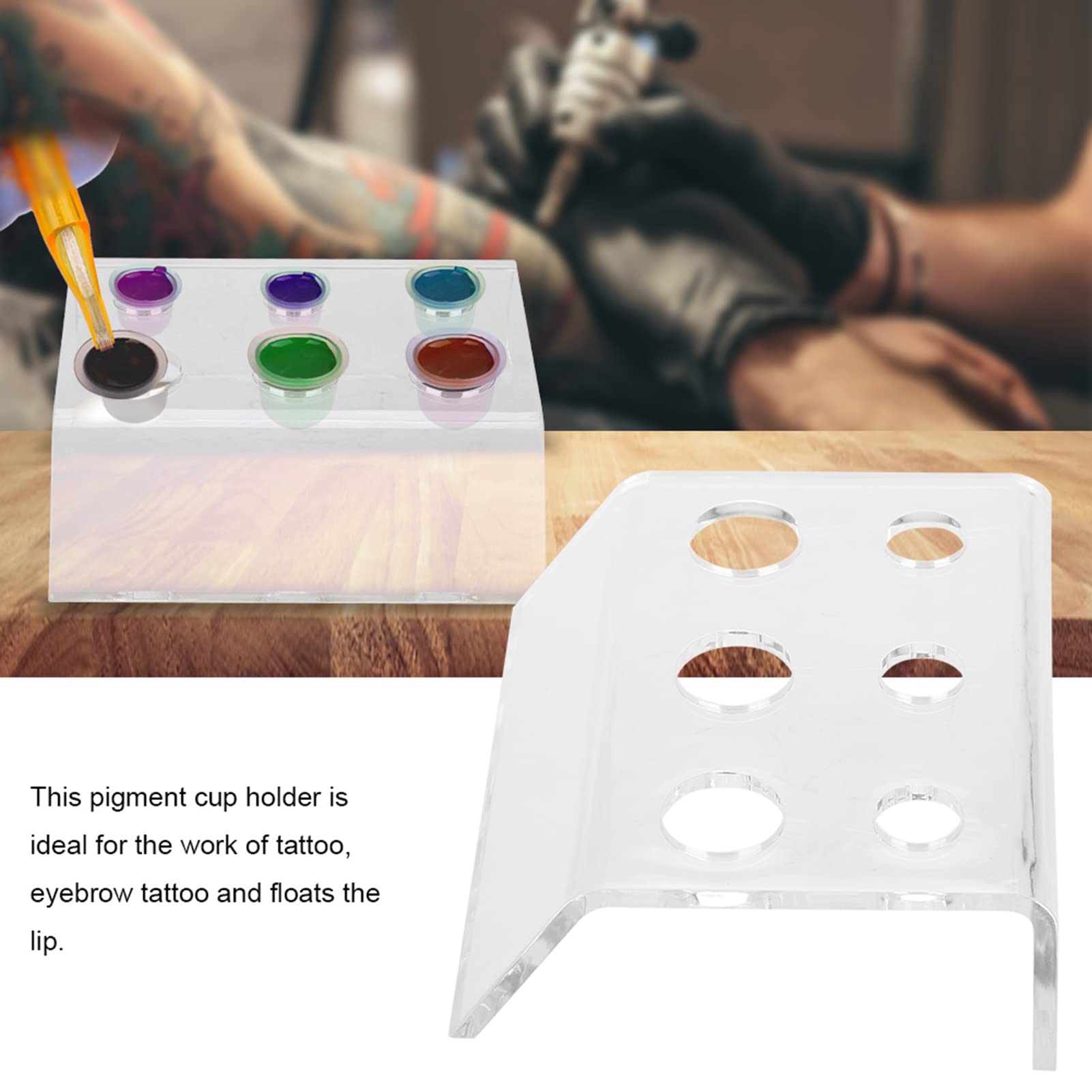 6-Hole Acrylic Tattoo Ink Cup Holder Stand - Professional Pigment Cap Organizer for Tattoo Machines & Permanent Makeup Tools | Perfect for Tattoo Studios & Artists