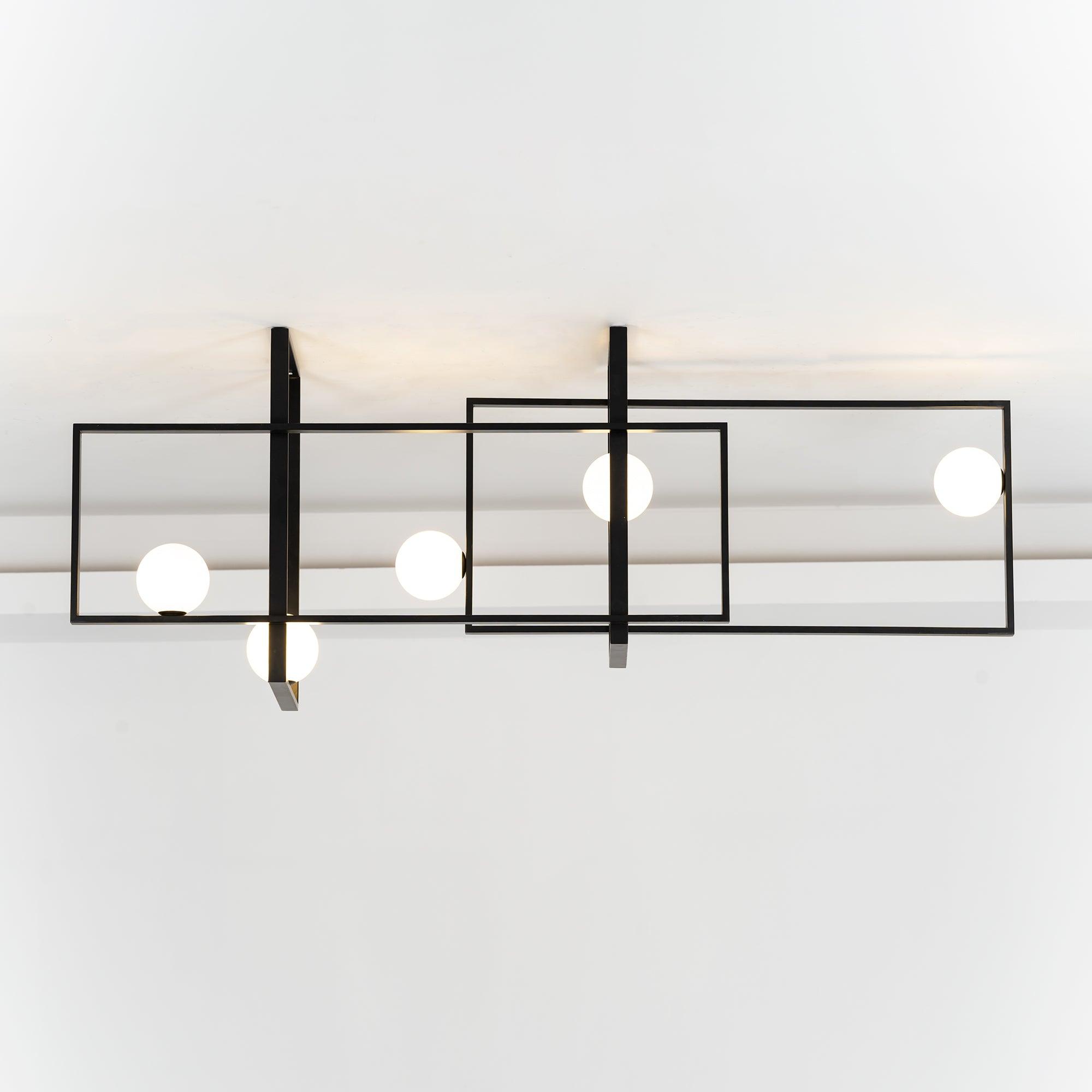 Modern Mondrian Style Glass Ceiling Light Fixture - Geometric Abstract Design for Dining Room, Living Room & Bedroom Lighting