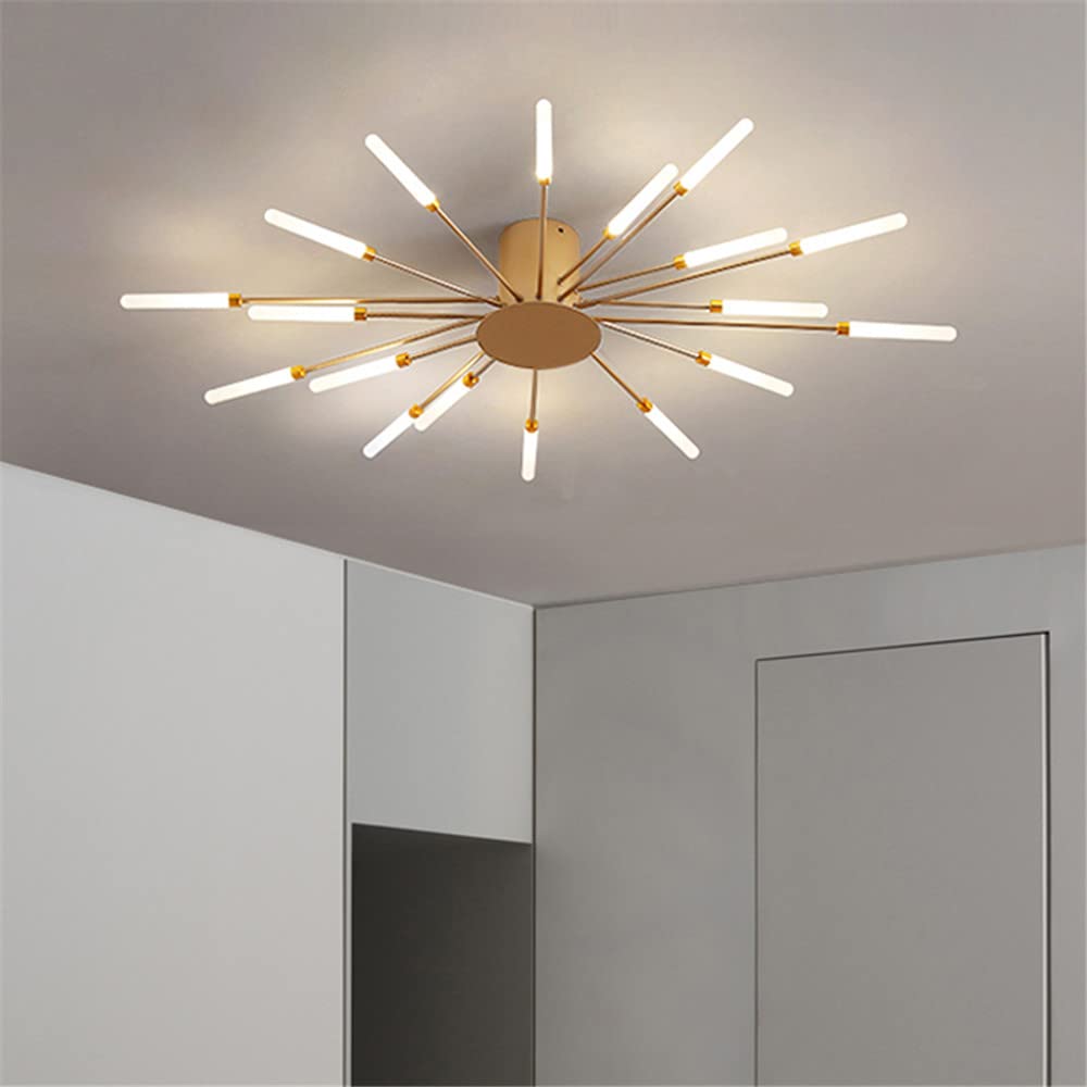 NIUYAO Starburst Style Modern Semi Flush Mount Ceiling Light Fixture - 12-Light Gold Acrylic Close-to-Ceiling Lamp with Included Bulbs for Bedroom, Living Room, Dining Room, Bathroom & Kitchen | Perfect for Modern Home Decor and Ambient Lighting