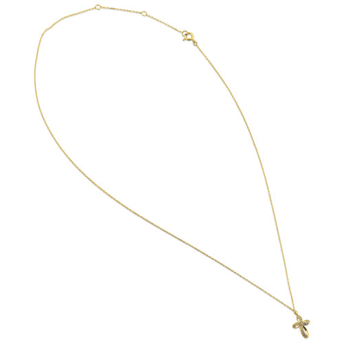14K Solid Yellow Gold Ribbon Cross Necklace with CZ Stones - Elegant Religious Jewelry for Women, Perfect for Church, Weddings & Everyday Wear