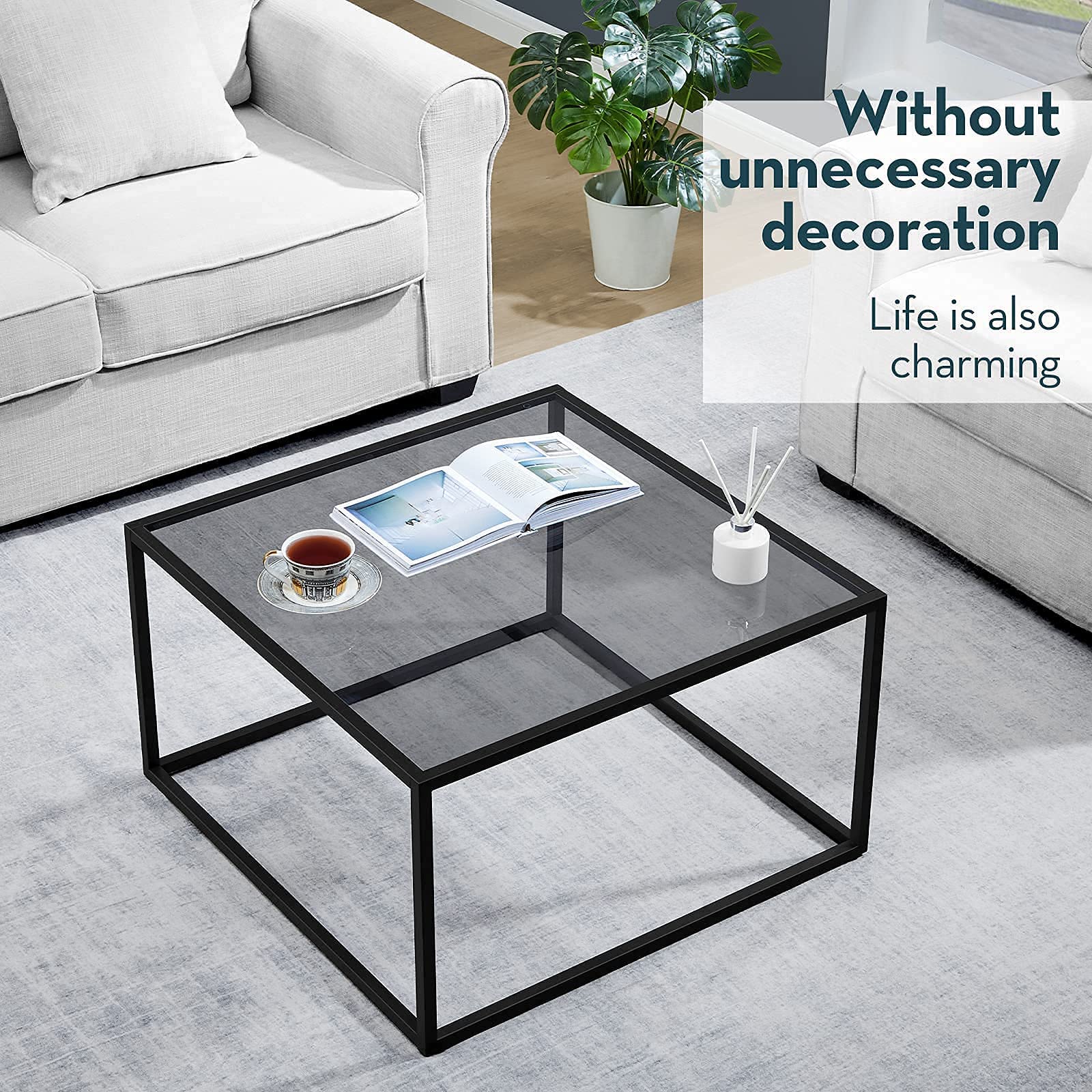 Round Coffee Table with Tempered Glass Top - Modern Living Room Center Table for Home Decor & Small Space - Perfect for Family Gatherings, Movie Nights & Relaxing