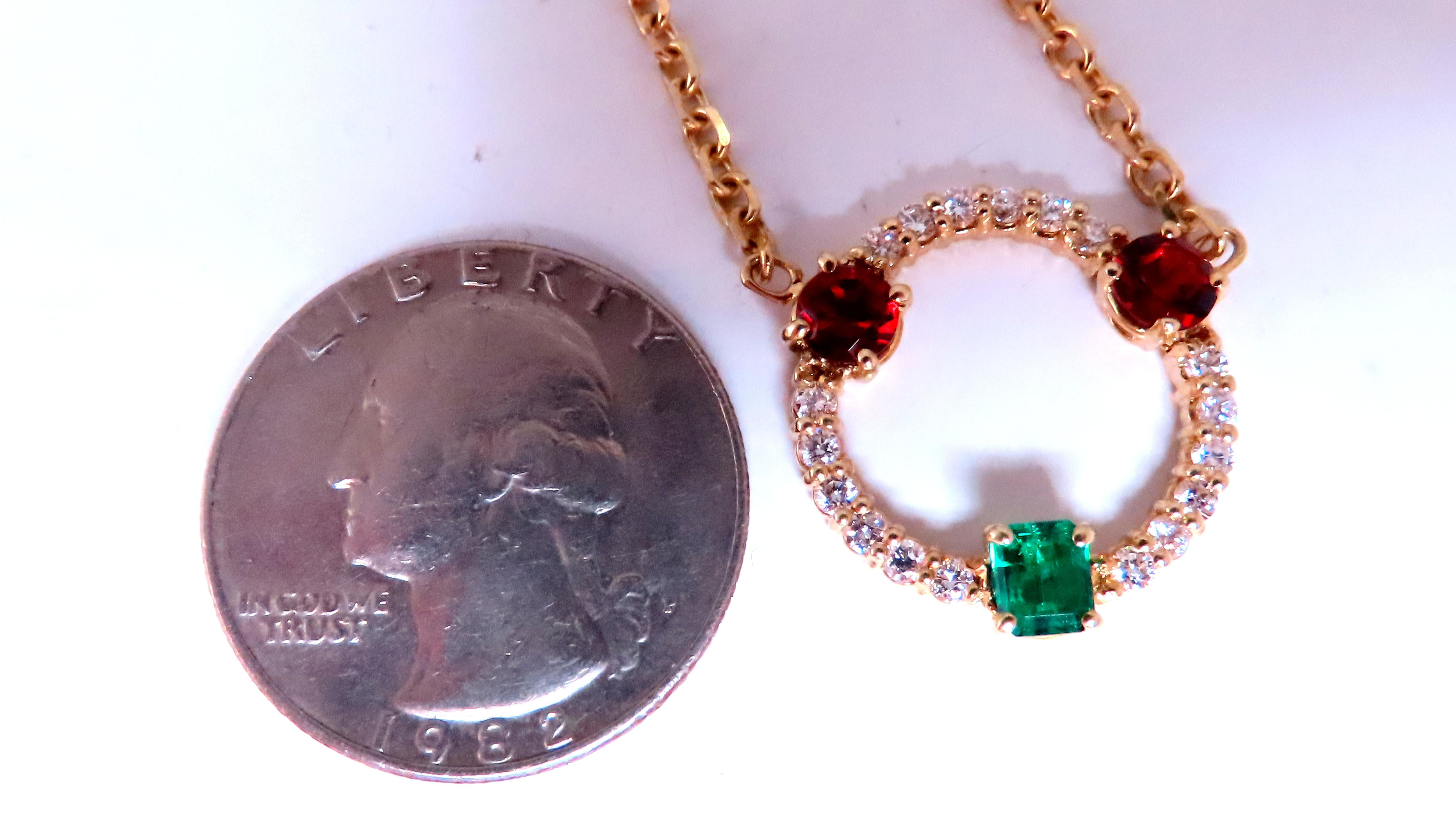 14K Gold Natural Diamond Emerald Garnet Circle Pendant Necklace - Elegant Jewelry Gift for Women, Perfect for Weddings, Anniversaries & Special Occasions