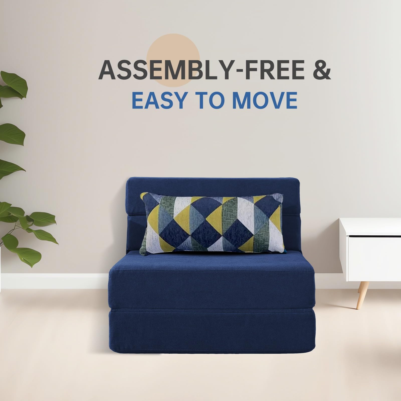 Convertible Folding Sofa Bed with Memory Foam Pillow - Single Size Dark Blue Sleeper Chair for Living Room, Home Office, Guest Bed & Small Spaces - Perfect for Apartments, Lofts and Overnight Guests