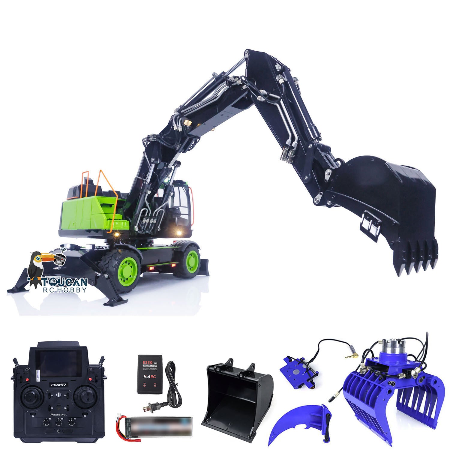1/14 Scale Metal EC380 MT Model RC Excavator - Hydraulic Wheeled Radio Control Engineering Vehicle with Tiltable Clamshell Bucket for Construction Simulation & Hobbyist Collectors - Perfect for Outdoor Play, DIY Projects & RC Enthusiasts