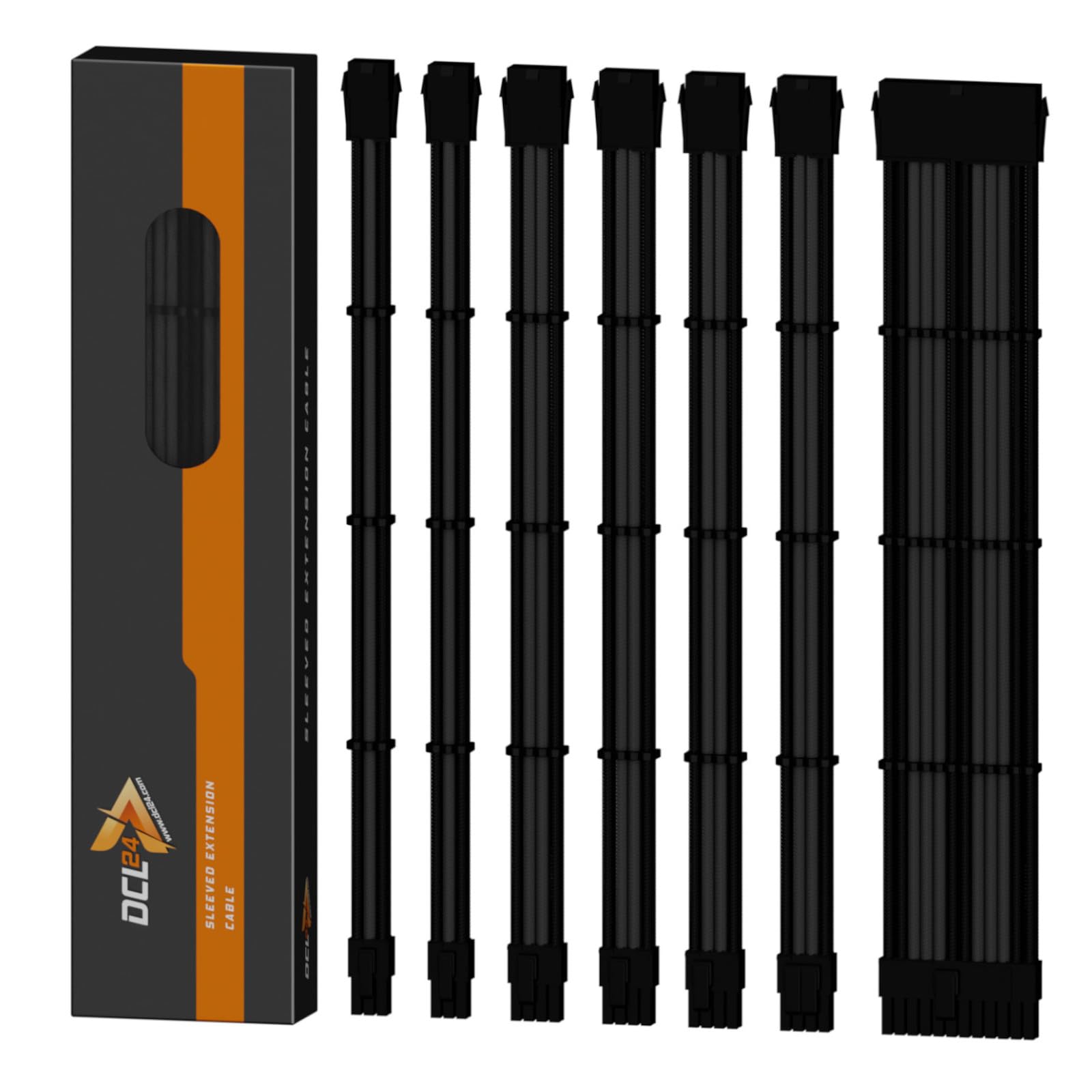 DCL24.de 30cm Sleeved PC Power Supply Extension Cable Kit - Black/Grey PSU Cable Extensions with Cable Combs (3 x 8-Pin PCIe) for GPU, CPU & All Graphics Cards | Perfect for Custom PC Builds & Cable Management