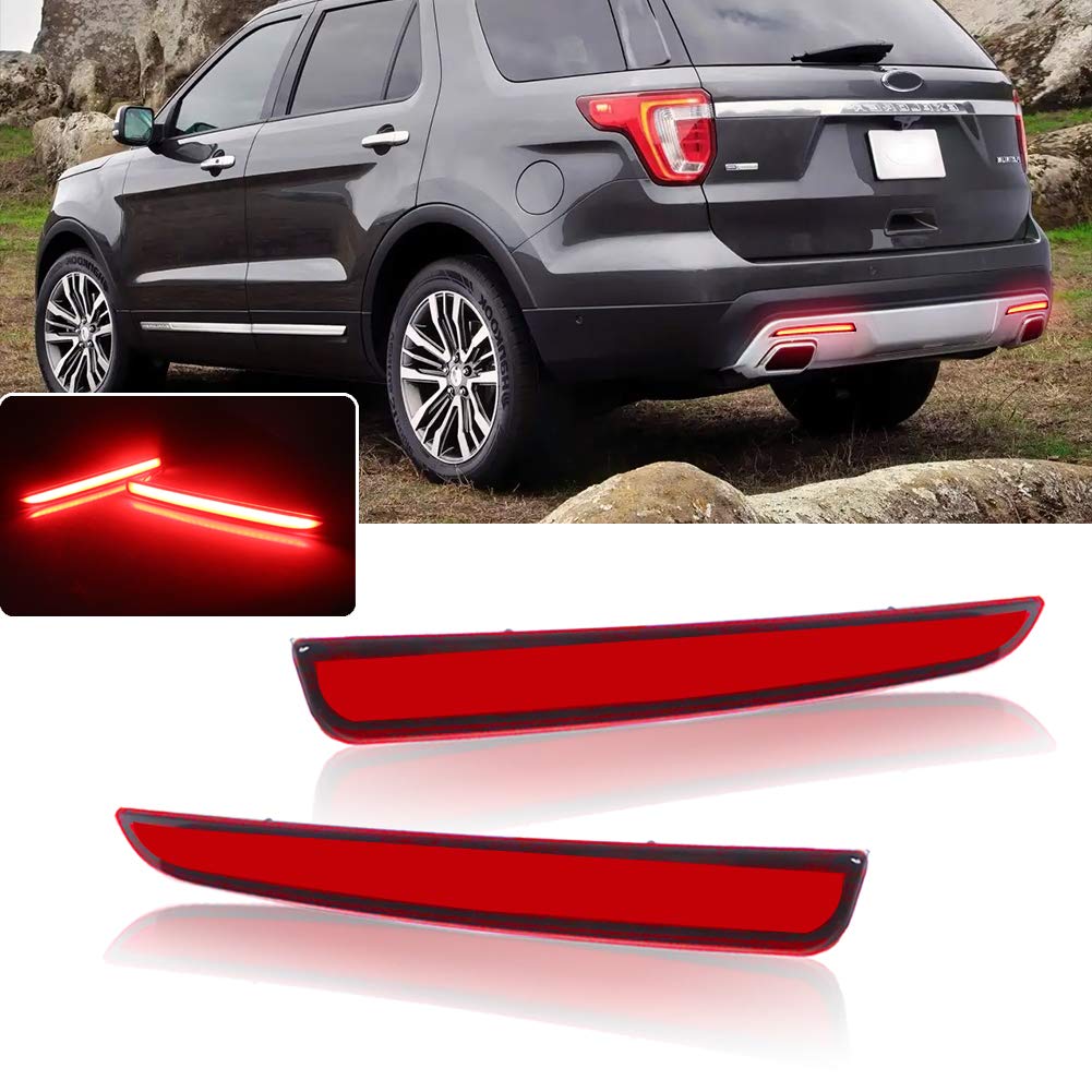 Red LED Rear Bumper Reflector Fog Lights for 2016-2019 Ford Explorer - Enhanced Visibility & Safety in Low Light Conditions