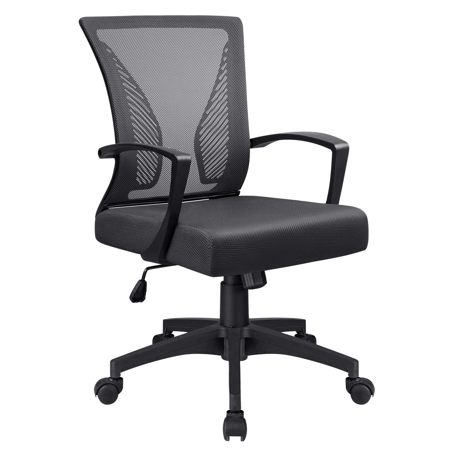 Ergonomic Mesh Office Chair with Lumbar Support - Mid Back Swivel Rolling Task Chair for Home & Office - Adjustable Armrests, Breathable Design (Black) - Perfect for Long Hours of Work, Gaming, or Studying