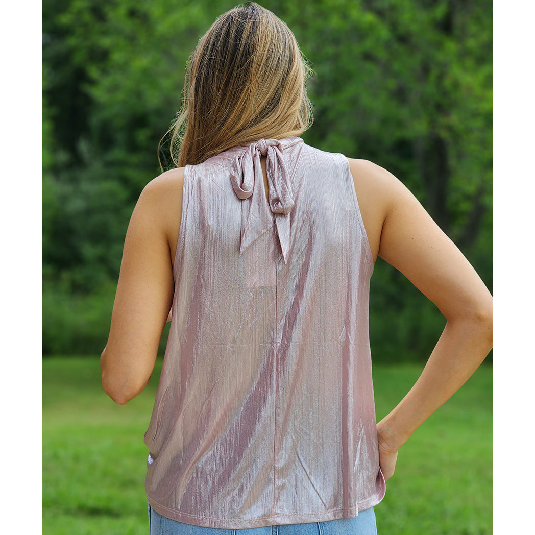 Andree Women's Blush Shimmer Top - Elegant Shimmery Blouse for Party, Date Night & Evening Outfits | Trendy Women's Fashion Top for Special Occasions