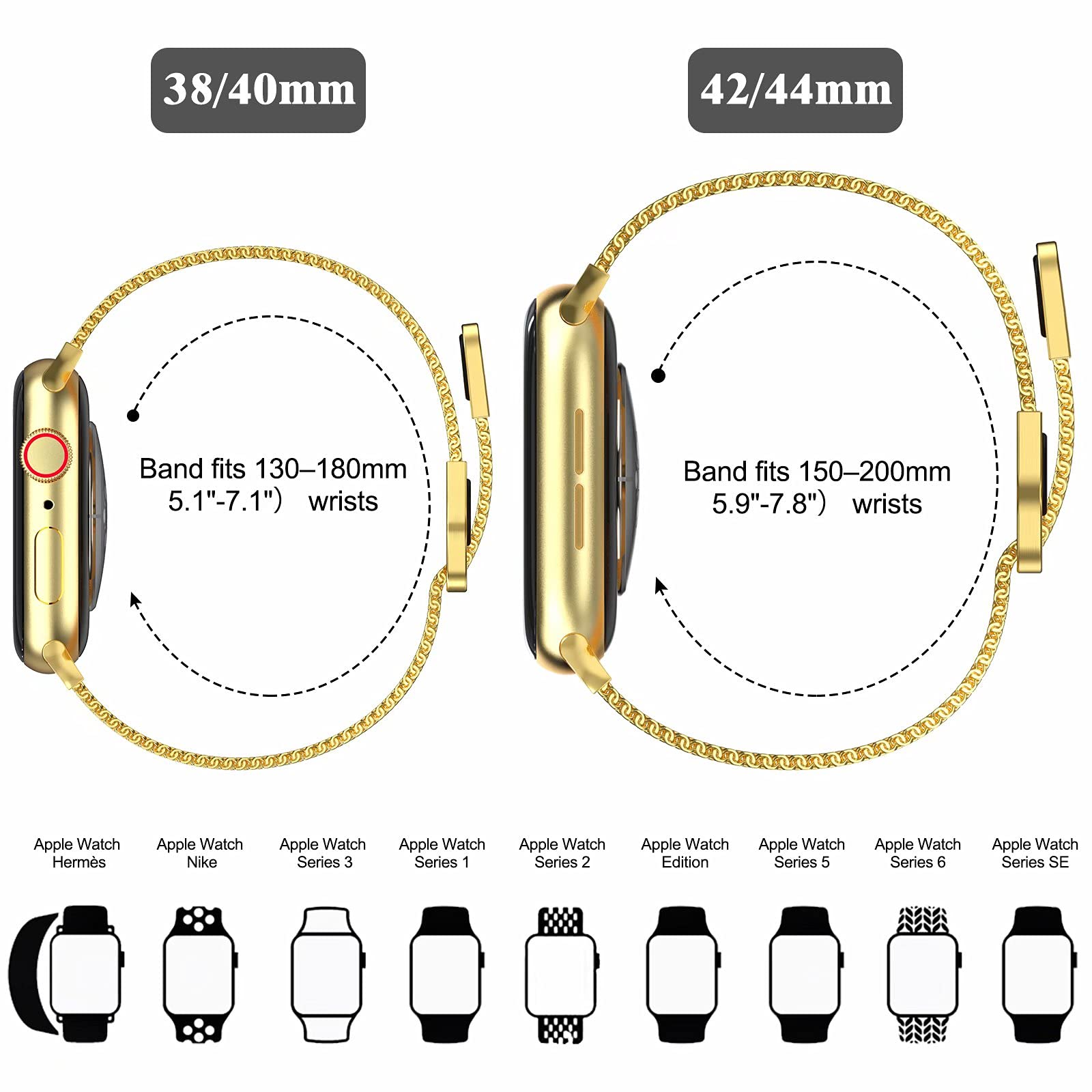Premium Stainless Steel Milanese Loop Band for Apple Watch 42mm - Magnetic Closure Replacement Strap Compatible with iWatch Series 10/9/8/7/6/5/4/3/2/1 & SE - Gold (Men & Women) - Perfect for Workouts, Office & Everyday Wear