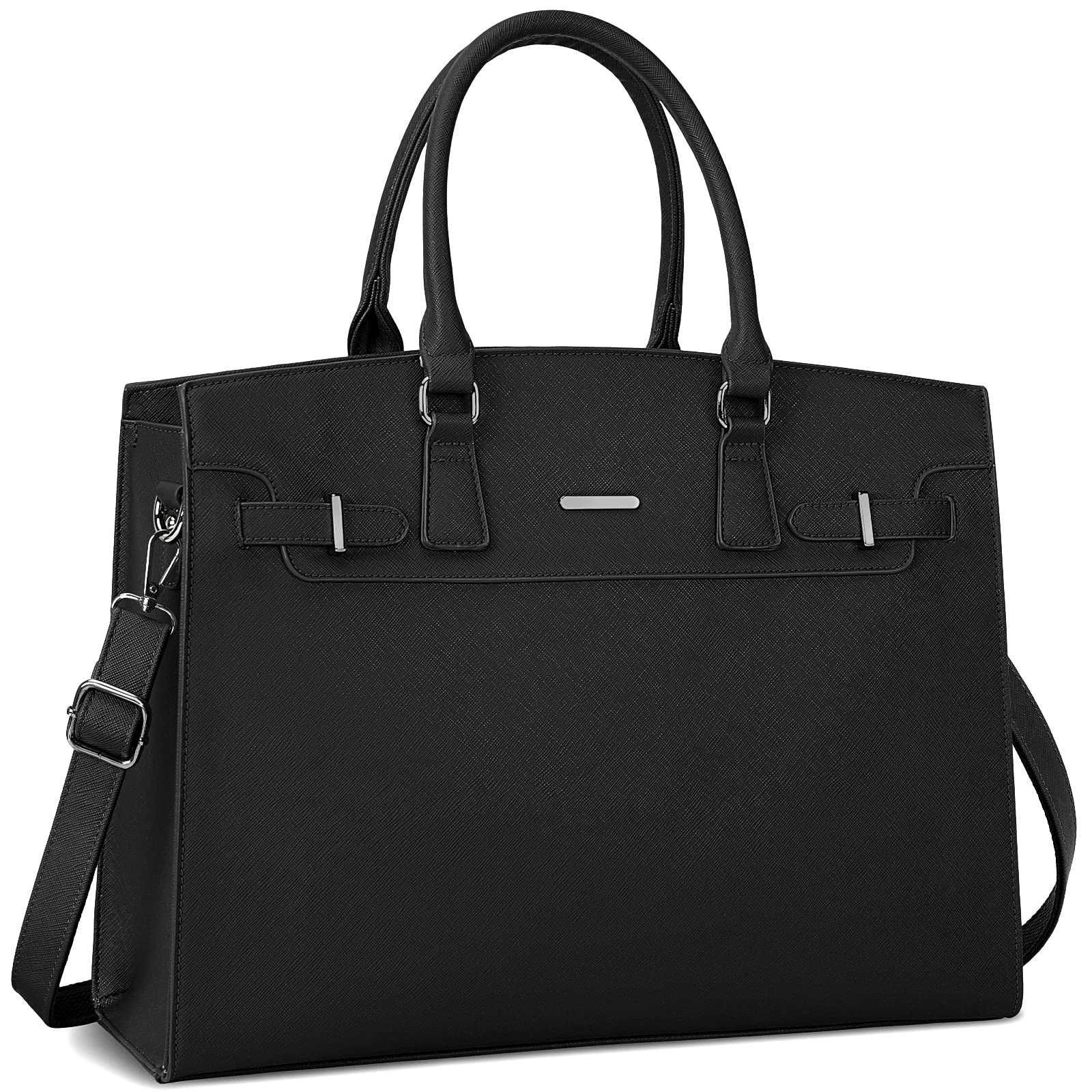 Stylish Waterproof Leather Laptop Tote Bag for Women - 15.6 Inch Lightweight Business Briefcase with Large Capacity, Professional Office Work Bag & Fashion Shoulder Handbag (Black) - Perfect for Commuting, Business Travel & Daily Work Essentials