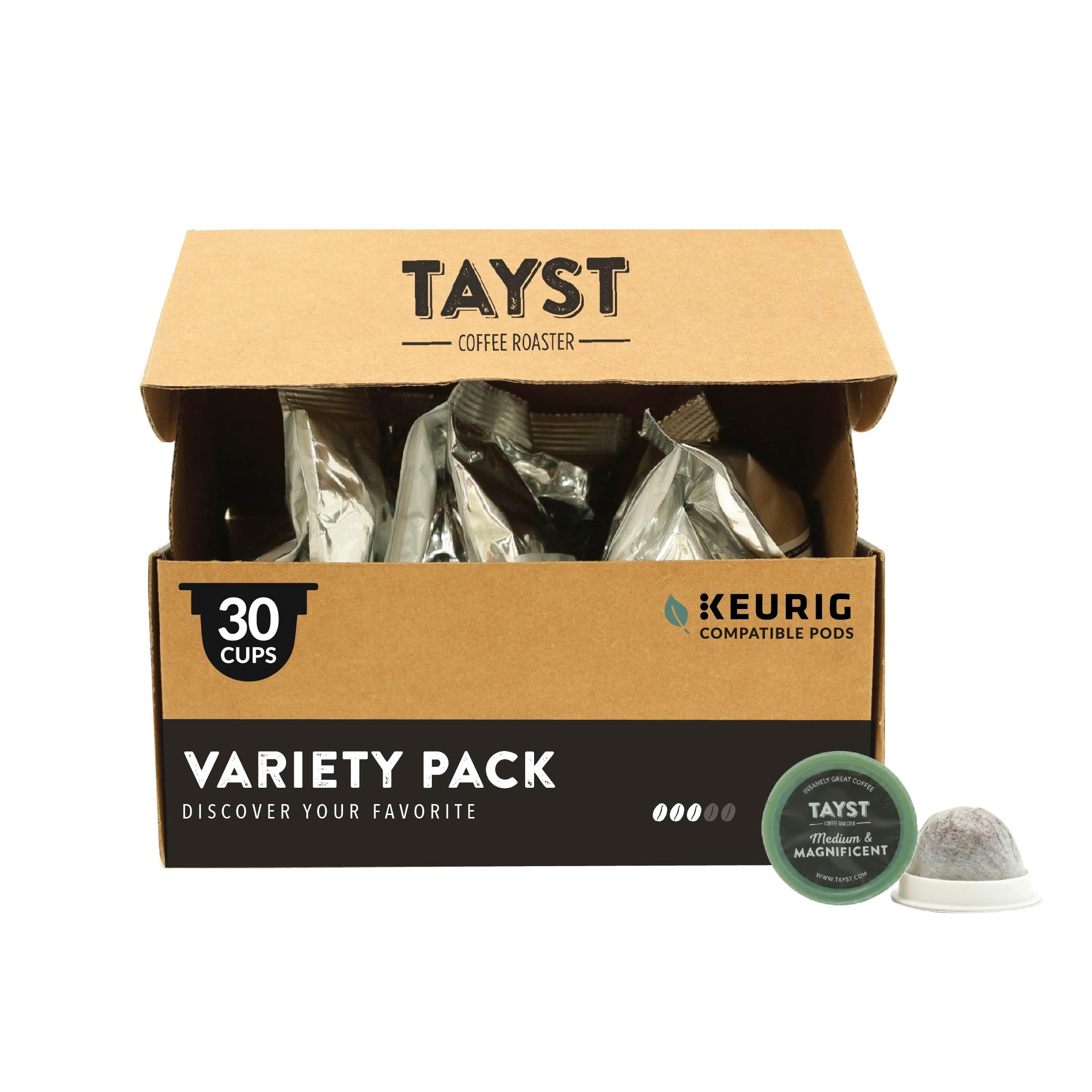 Tayst Coffee Pods Variety Pack - 30 Count, K-Cup Compatible with Keurig 2.0 & Single Serve Coffee Makers | Sustainable & Eco-Friendly Coffee Capsules | Perfect for Home, Office & Breakfast Brewing