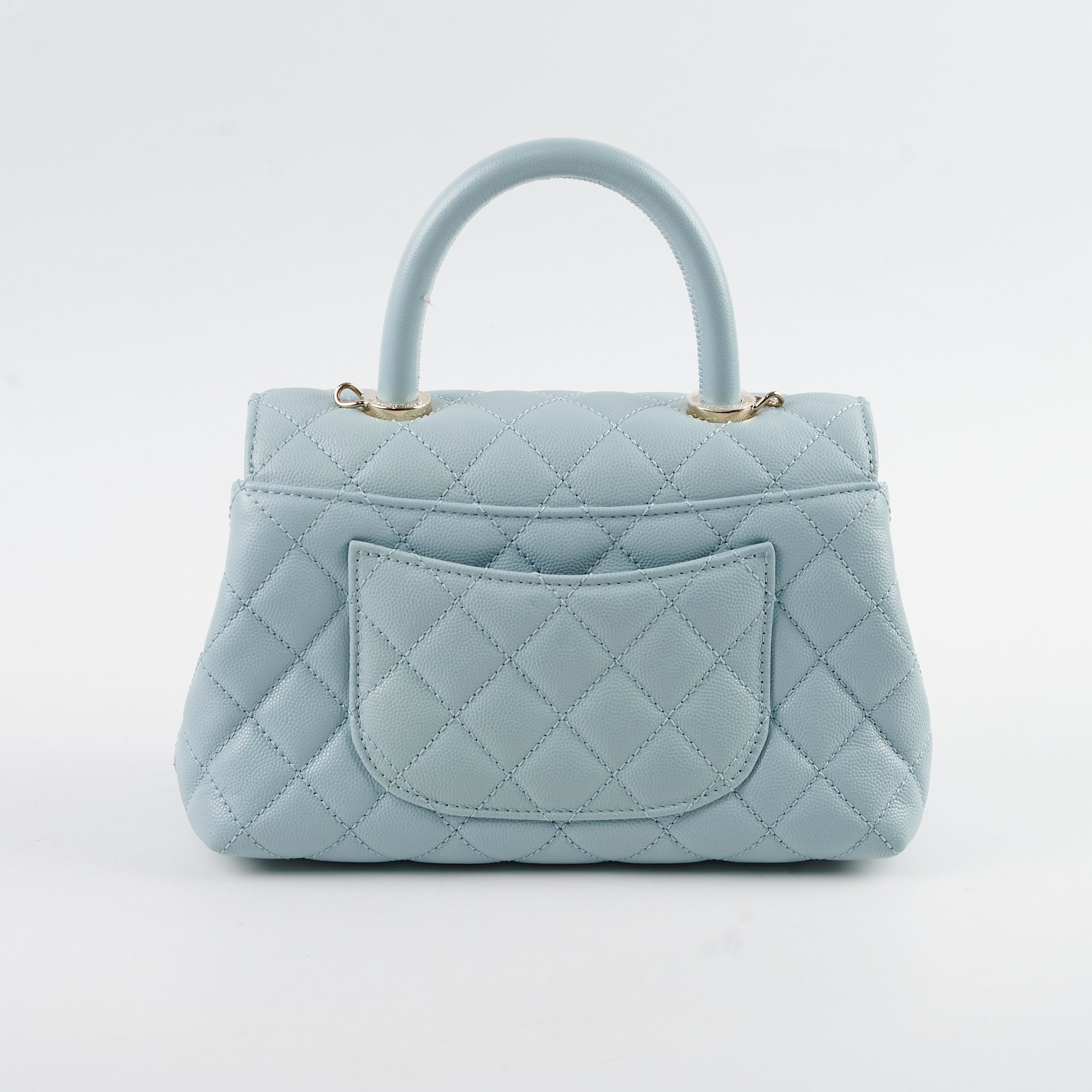 Chanel Caviar Small Coco Handle Bag in Light Blue with Microchip - Perfect for Evening Events, Parties & Luxury Fashion Accessories
