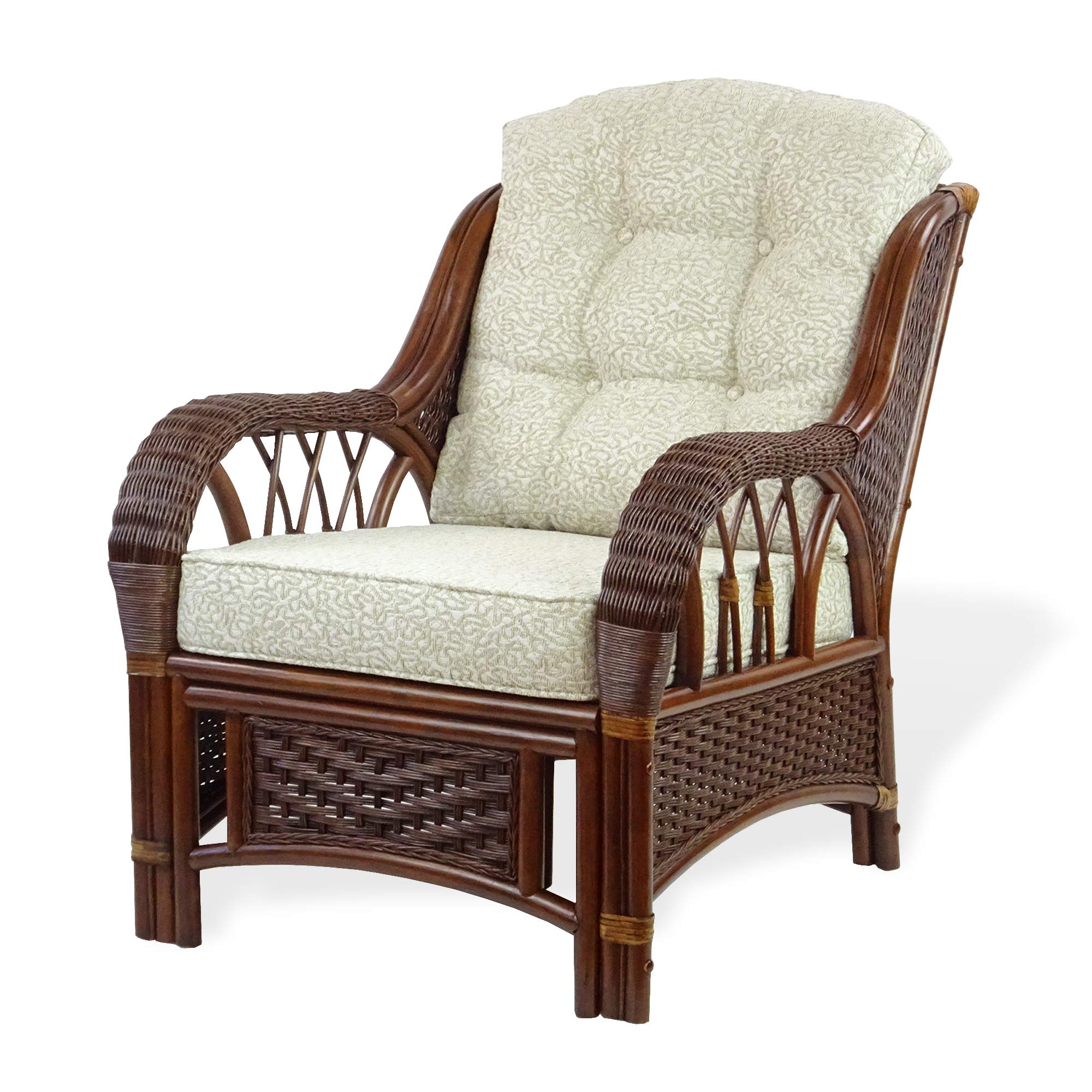 Handmade Dark Walnut Rattan Wicker Living Room Set 4-Piece - 2 Lounge Chairs, Three-Seater Sofa & Coffee Table with Cushions | Cozy Indoor/Outdoor Patio Furniture for Home Decor