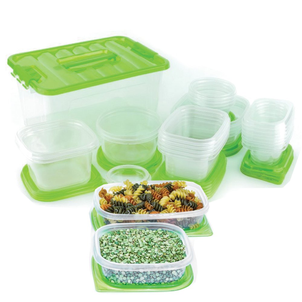 54-Piece Plastic Food Storage Container Set with Airtight Green Lids - BPA-Free Kitchen Organization for Meal Prep, Leftovers & Pantry Storage