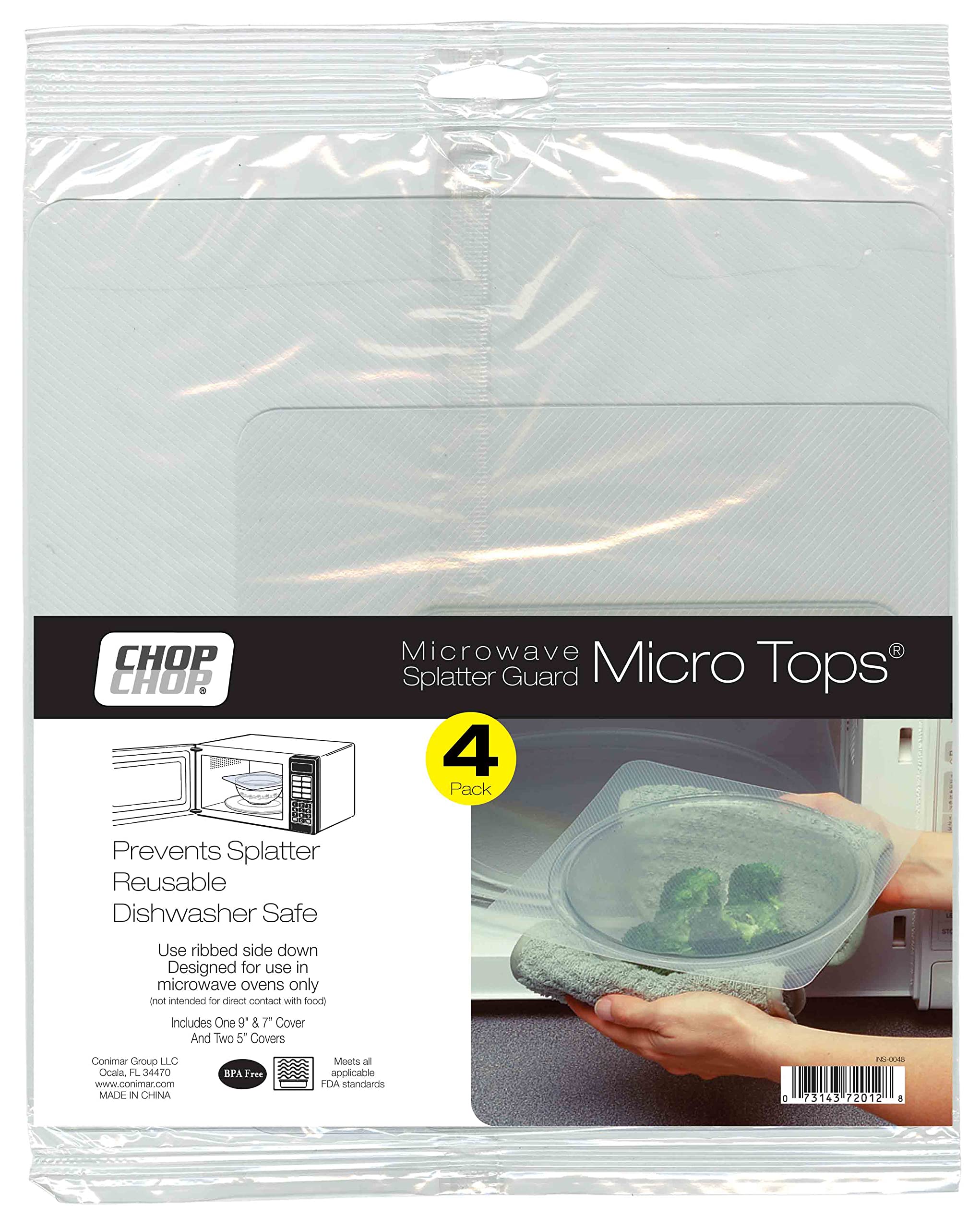 BPA-Free Microwave Splatter Guards Set of 4 (9x9, 7x7 & 5x5 Inches) - Square Plastic Covers for Cooking, Reheating & Meal Prep - Chop Chop Brand