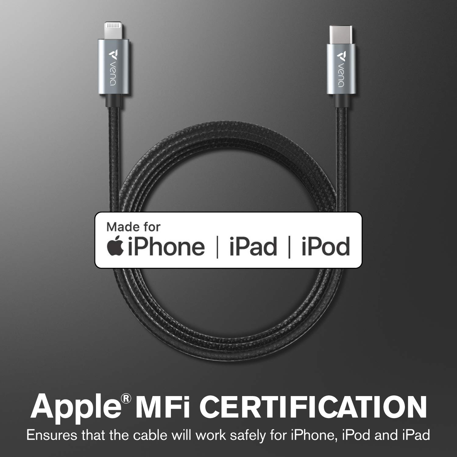 FosPower Vena 10FT USB C to Lightning Cable - Apple MFI Certified 18W Fast Charging Nylon Braided Cord for iPhone 14/13/12/11/X/SE & iPad Pro/Air | Durable Charger for Home, Office, Car & Travel Use