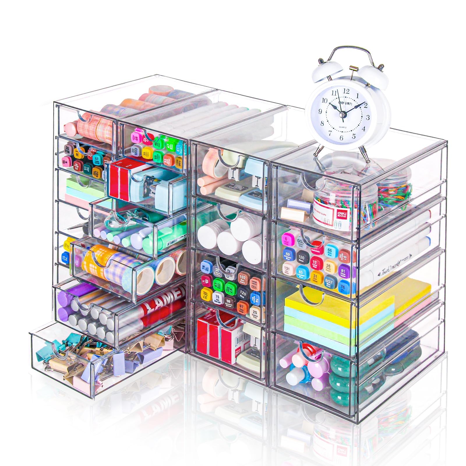 20-Drawer Acrylic Organizer Set - 4-Tier Clear Desk Storage for Makeup, Office Supplies, Art & Craft Organization | Perfect for Vanity, Workstation & Craft Room Organization