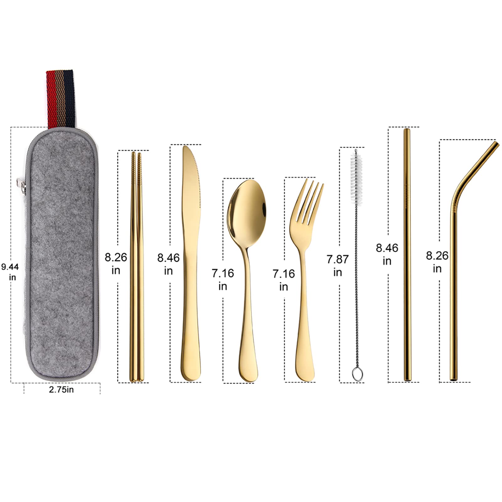 DEVICO 8-Piece Portable Cutlery Set - Stainless Steel Travel Utensils for Camping & Picnics (Gold)