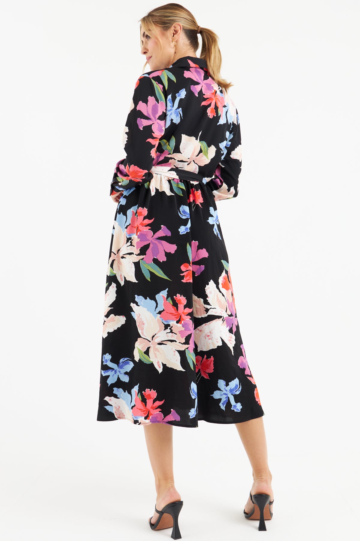 Stylish Kitty Floral Print Black Shirt Dress for Women - Perfect for Casual Outings, Office Wear & Spring Fashion