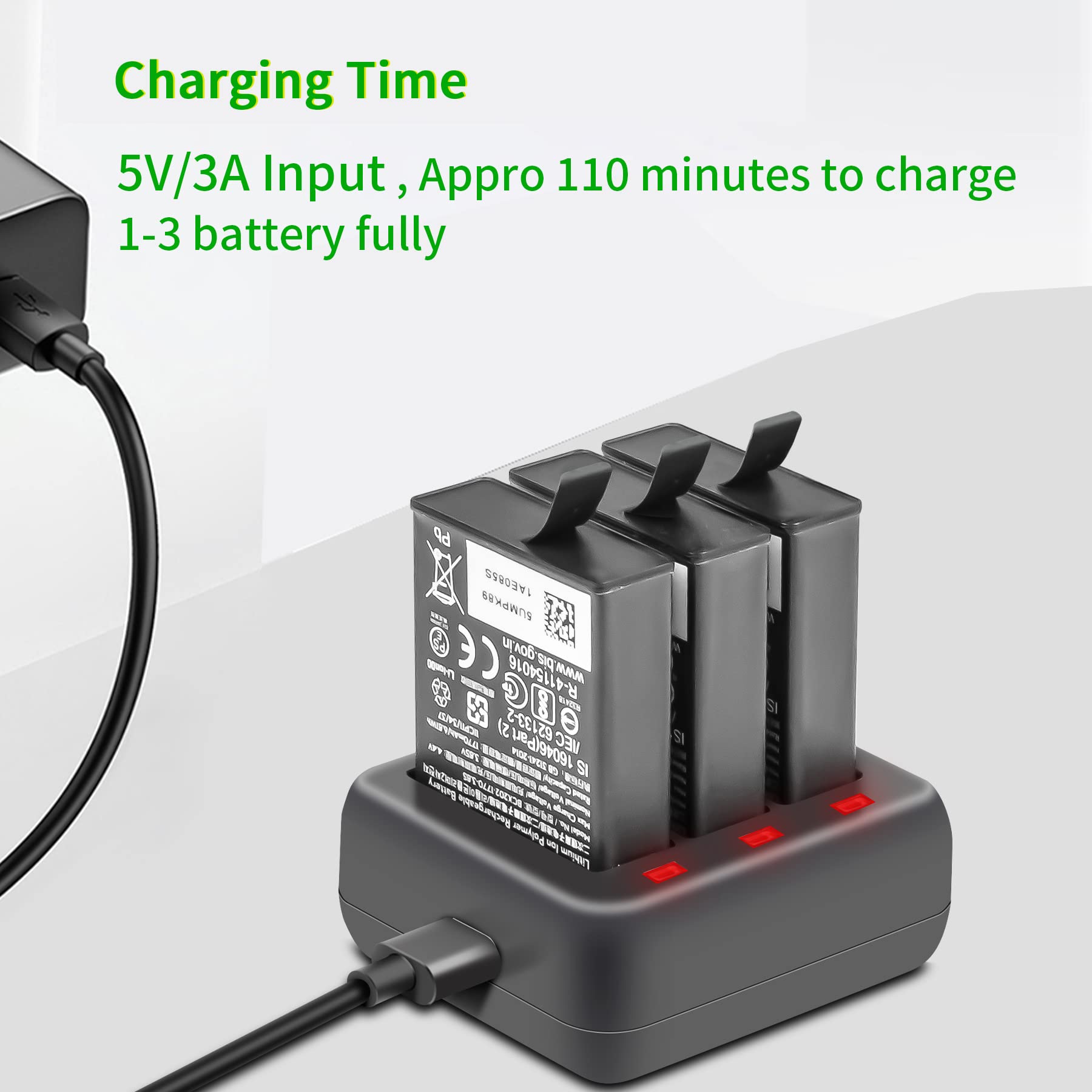 DJI Osmo Action 3/4 Battery Charger - 3-Port Fast Charging Station with LED Indicators | Power Hub for DJI Action Cameras | Perfect for Travel, Vlogging & Outdoor Adventures