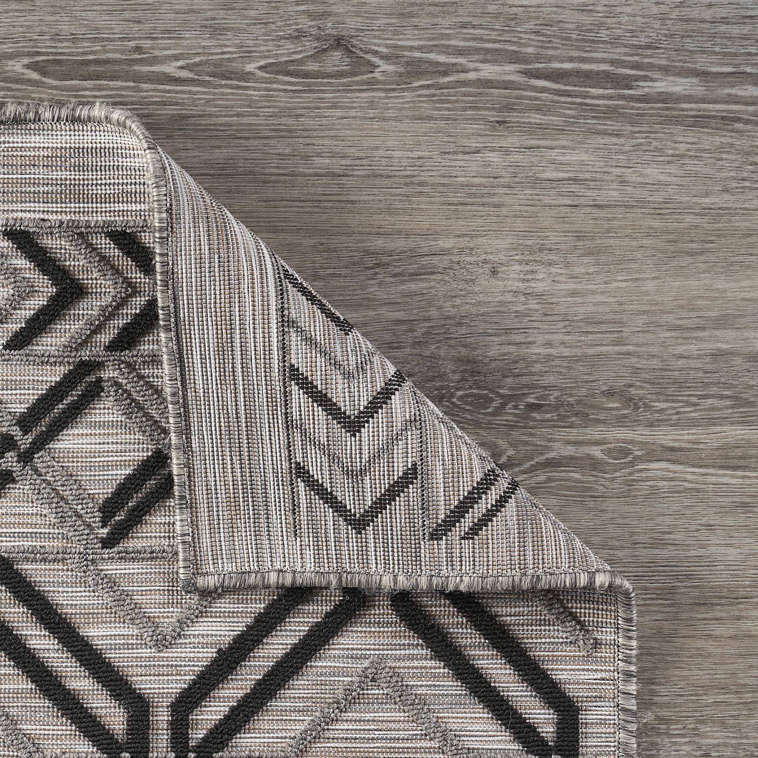 LR Home Geometric Daze Indoor Outdoor Area Rug 5x7 Feet - Modern Black Cream Tan Abstract Pattern - Perfect for Living Room, Bedroom, Patio & Deck Decor