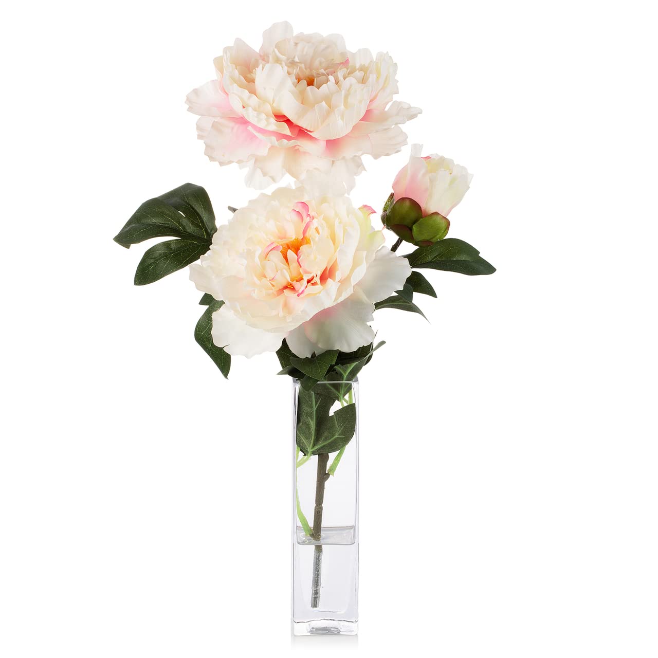 ENOVA FLORAL Silk Peony Artificial Flower Arrangement in Glass Vase - Realistic Fake Peony Flowers with Faux Water for Dining Table, Living Room, Wedding & Home Decor (Pink)